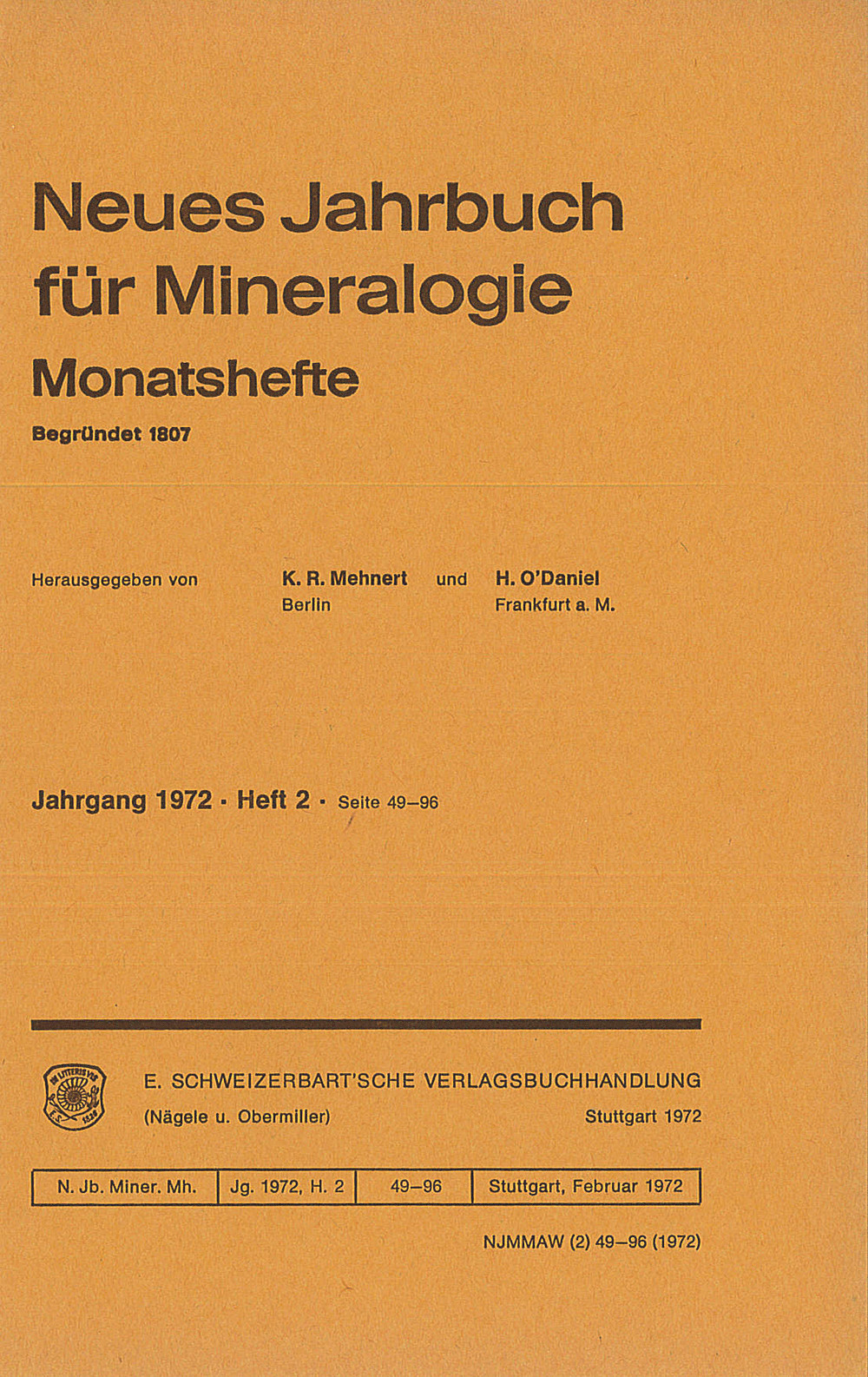 Umschlagbild des Buches: Neues Jahrbuch für Mineralogie - Monatshefte Jg. 1972 Heft 2