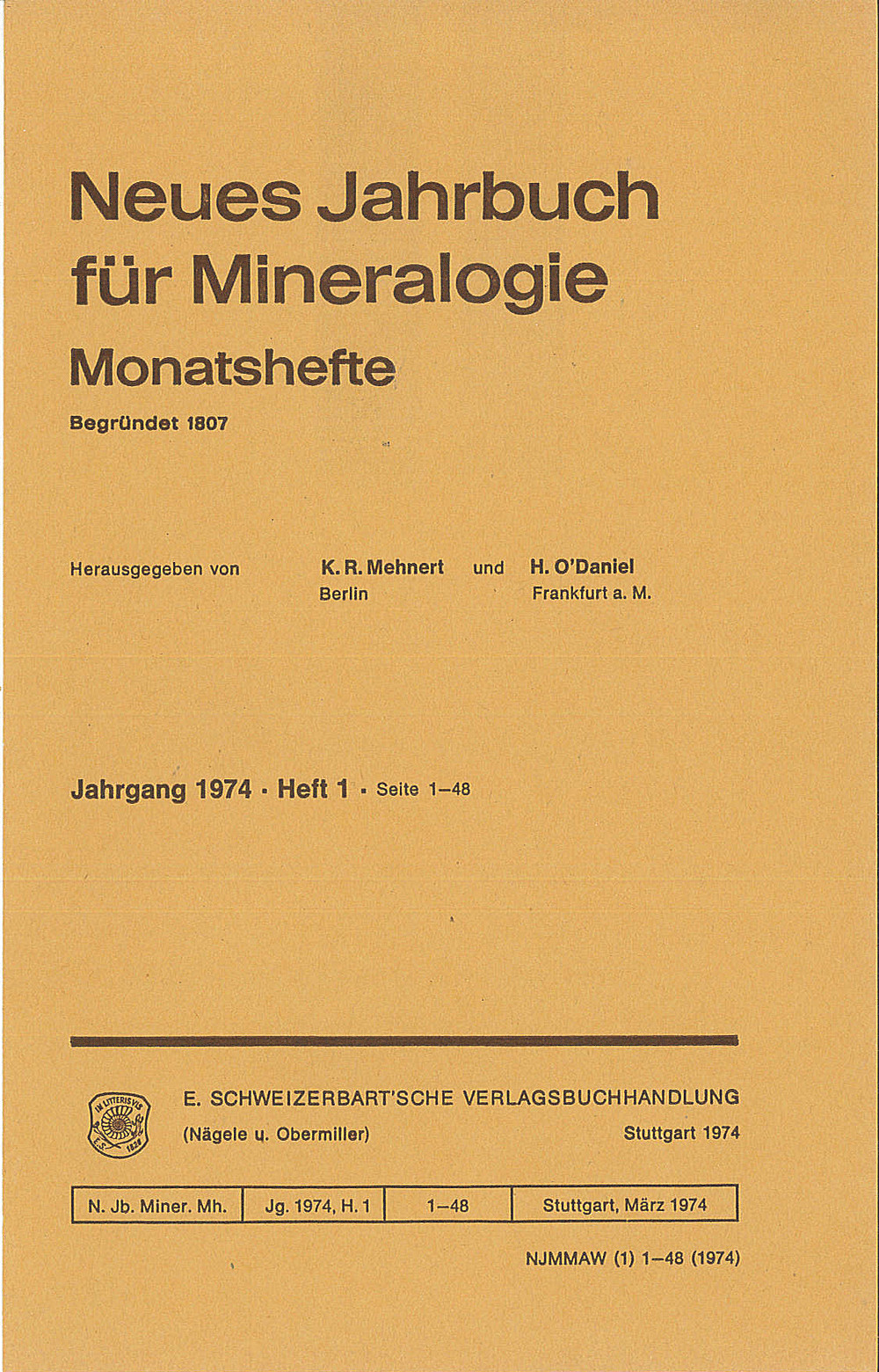 Cover image of: Neues Jahrbuch für Mineralogie - Monatshefte Jg. 1974 Heft 1