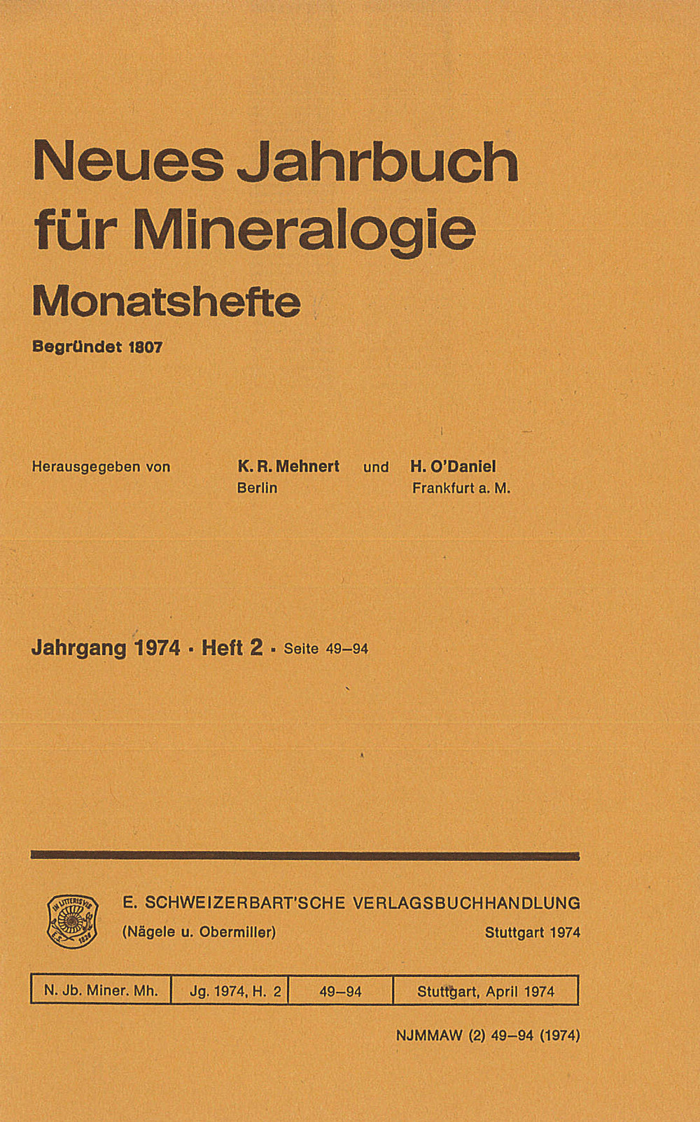 Cover image of: Neues Jahrbuch für Mineralogie - Monatshefte Jg. 1974 Heft 2