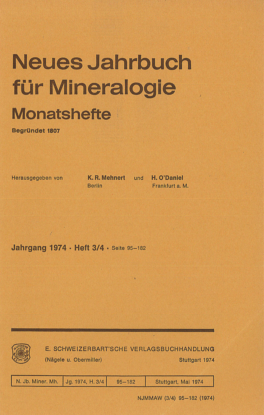 Cover image of: Neues Jahrbuch für Mineralogie - Monatshefte Jg. 1974 Heft 3-4
