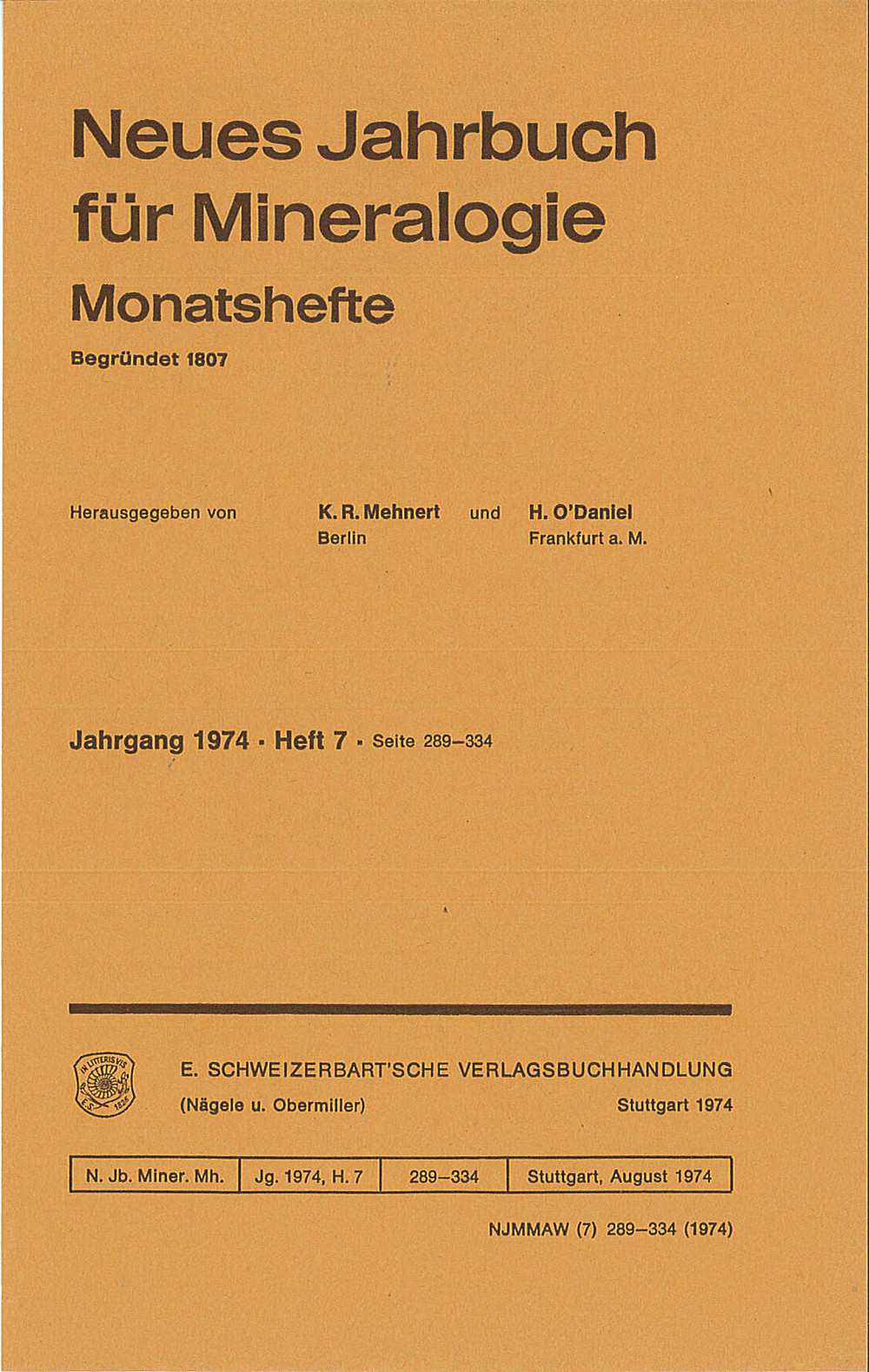 Cover image of: Neues Jahrbuch für Mineralogie - Monatshefte Jg. 1974 Heft 7