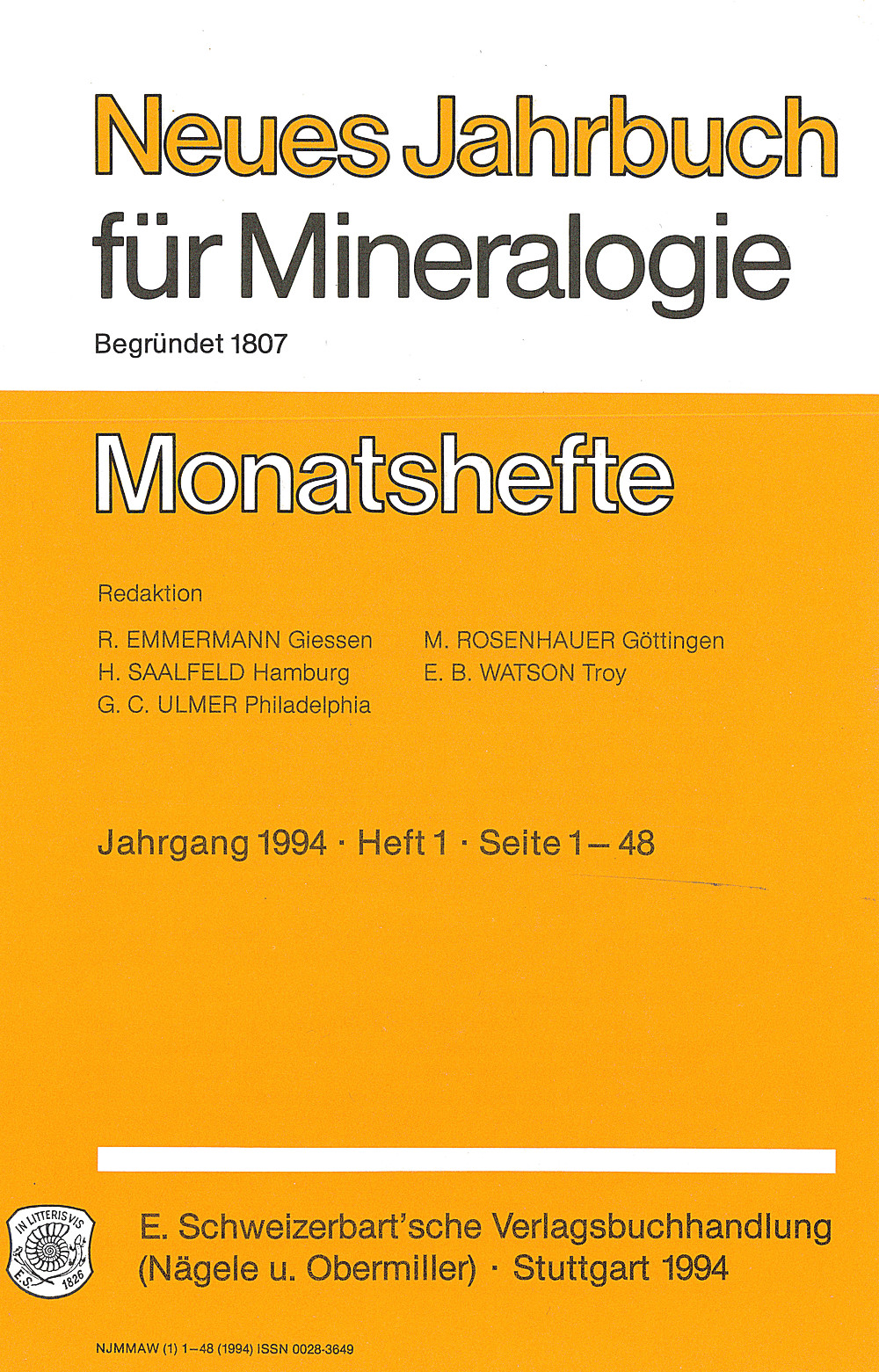 Cover image of: Neues Jahrbuch für Mineralogie - Monatshefte Jg. 1994 Heft 1