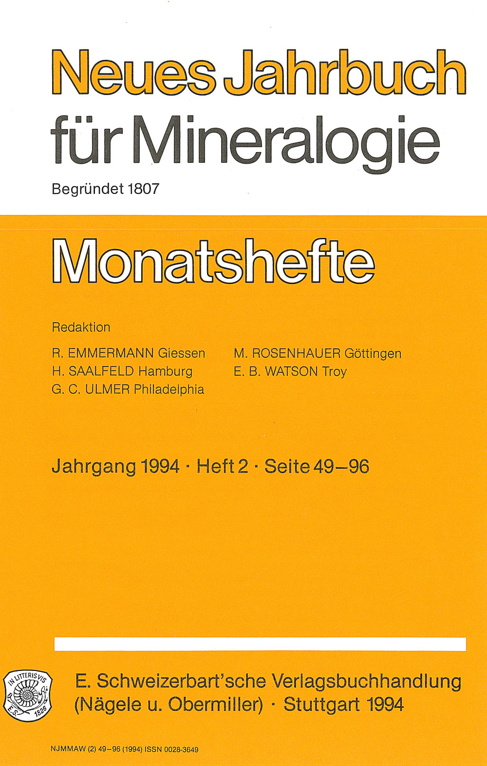 Cover image of: Neues Jahrbuch für Mineralogie - Monatshefte Jg. 1994 Heft 2