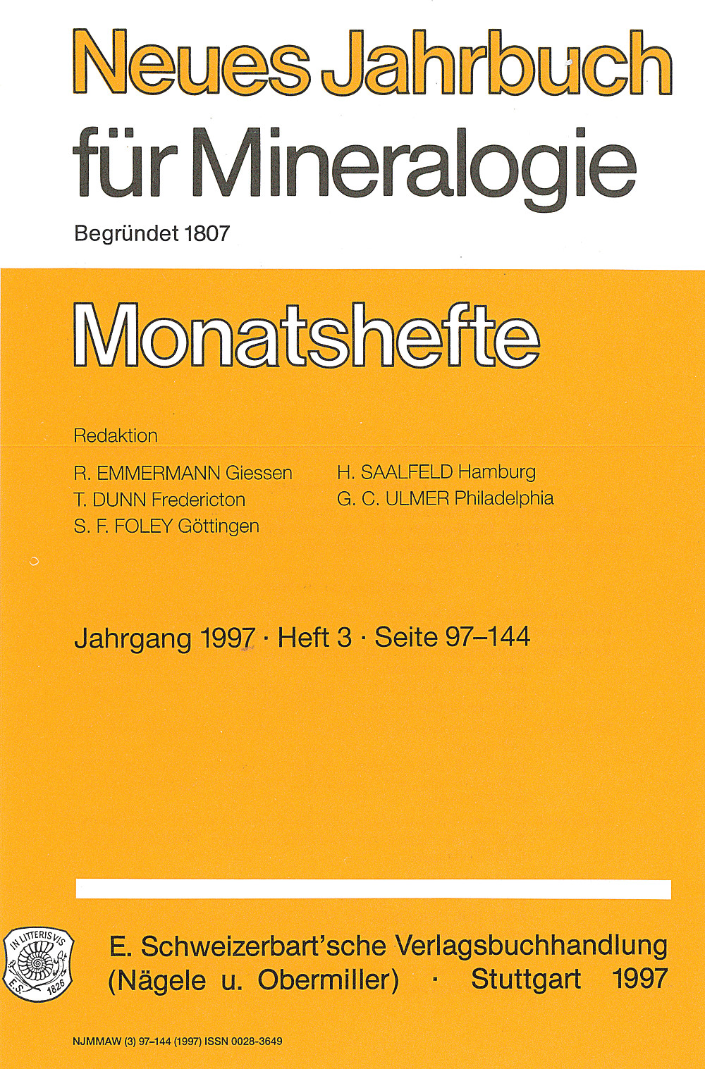 Cover image of: Neues Jahrbuch für Mineralogie - Monatshefte Jg. 1997 Heft 3
