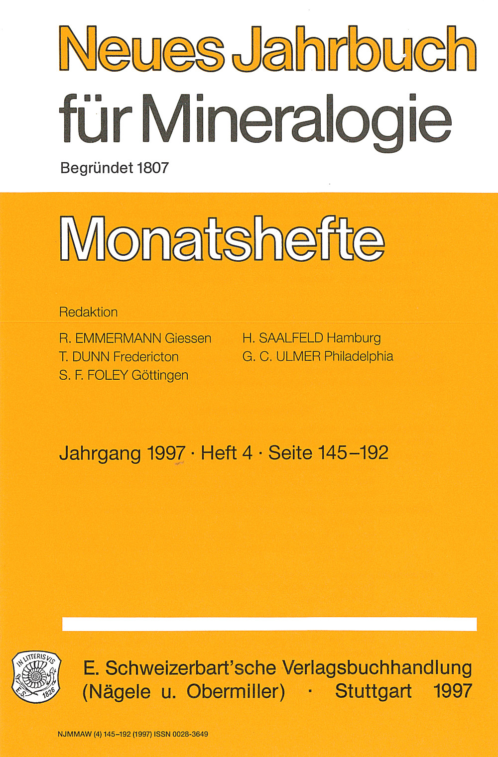 Cover image of: Neues Jahrbuch für Mineralogie - Monatshefte Jg. 1997 Heft 4