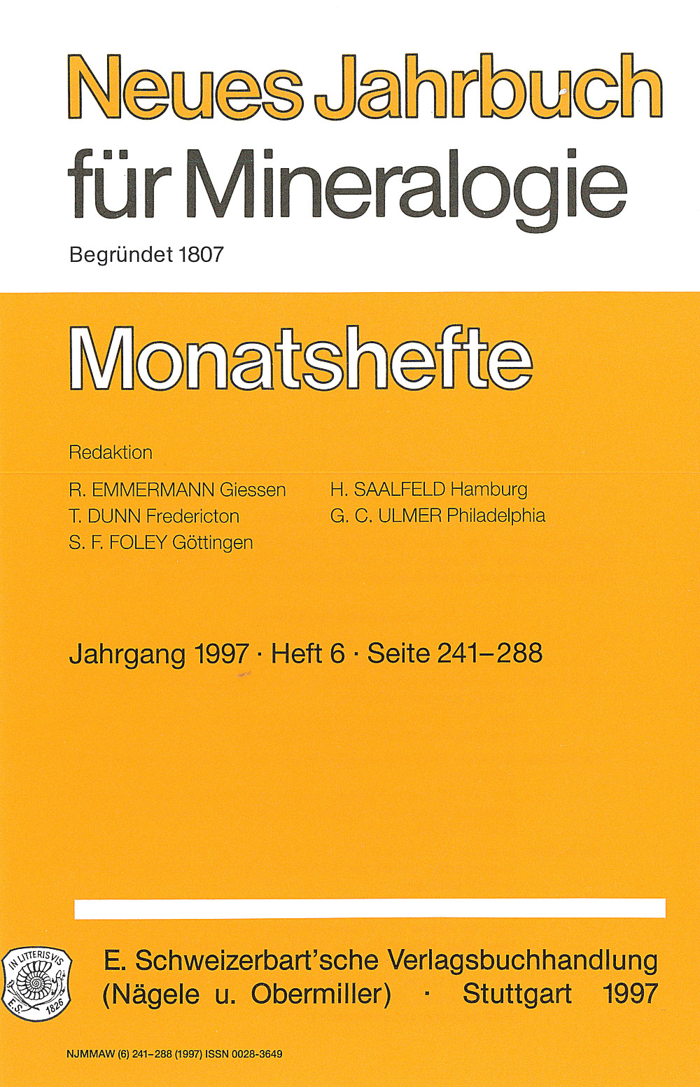 Cover image of: Neues Jahrbuch für Mineralogie - Monatshefte Jg. 1997 Heft 6