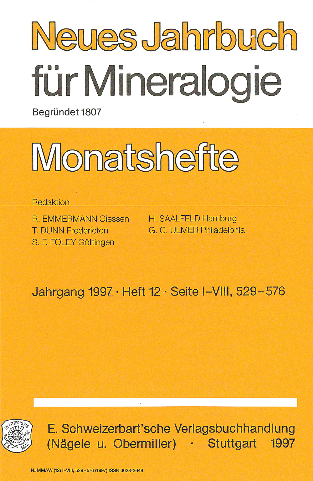 Cover image of: Neues Jahrbuch für Mineralogie - Monatshefte Jg. 1997 Heft 12