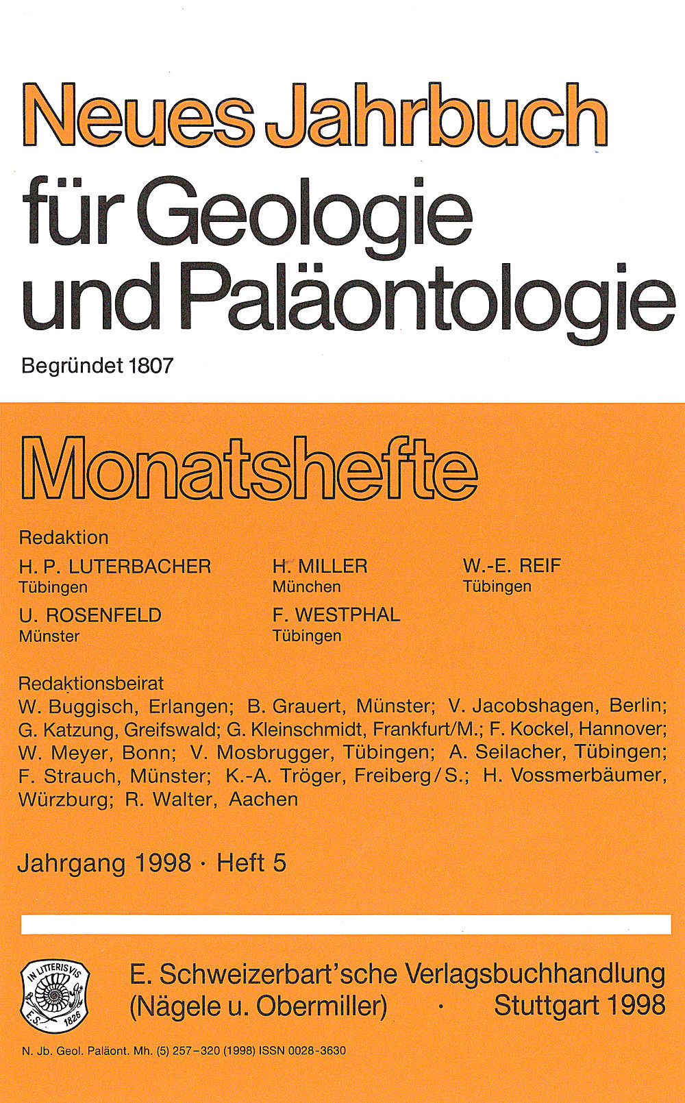 Cover image of:  - Neues Jahrbuch für Mineralogie - Monatshefte Jg. 1998 Heft 5 Monatshefte (1 Vol. = 12 Nos./year