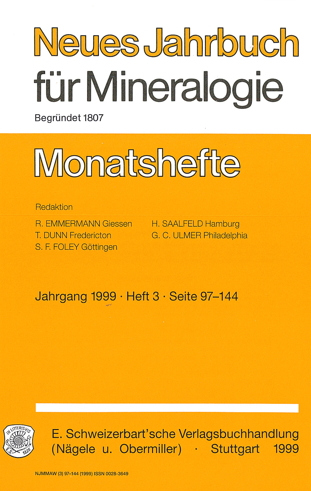 Cover image of:  - Neues Jahrbuch für Mineralogie - Monatshefte Jg. 1999 Heft 3 