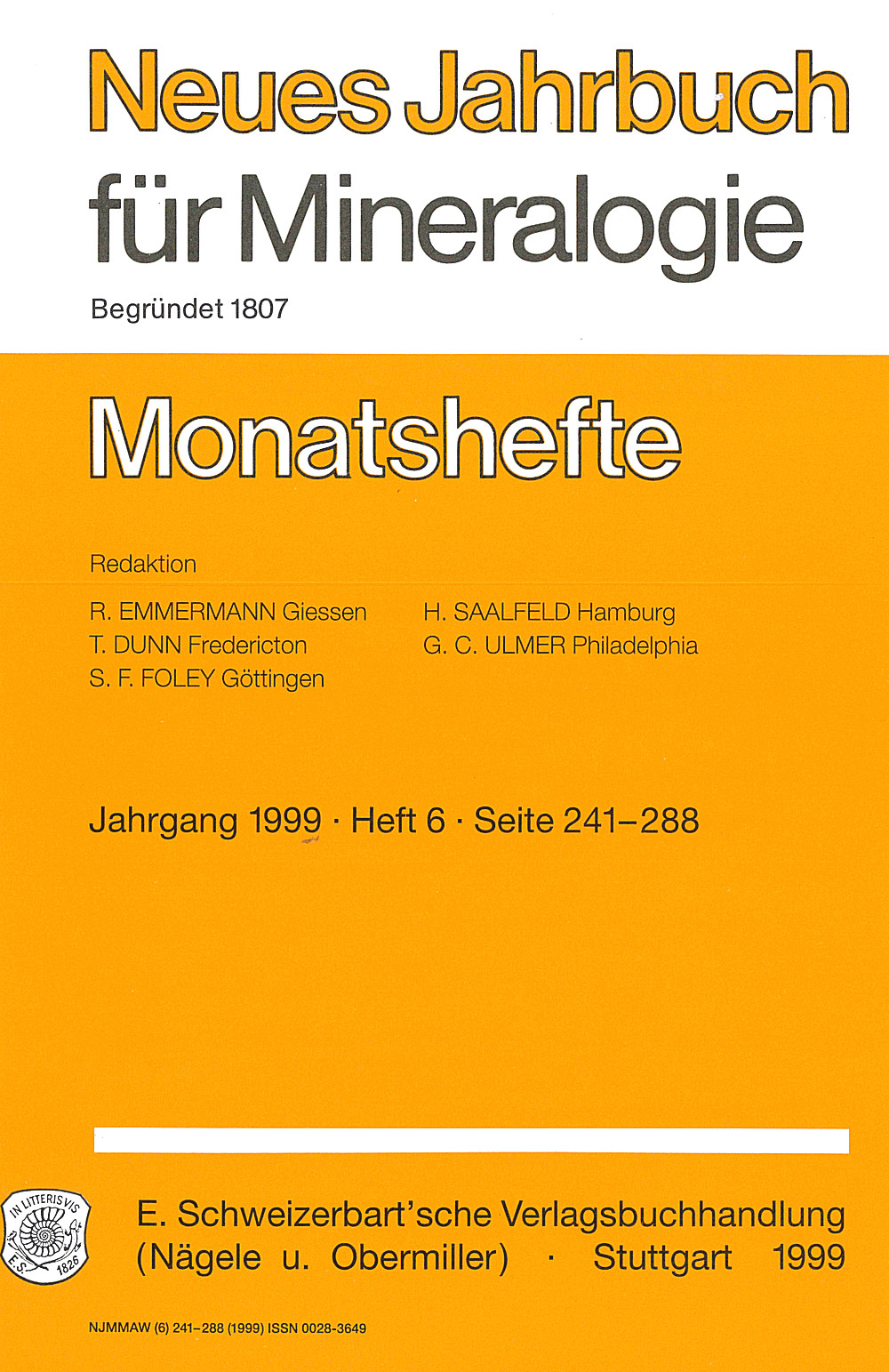 Image de couverture de:  - Neues Jahrbuch für Mineralogie - Monatshefte Jg. 1999 Heft 6 