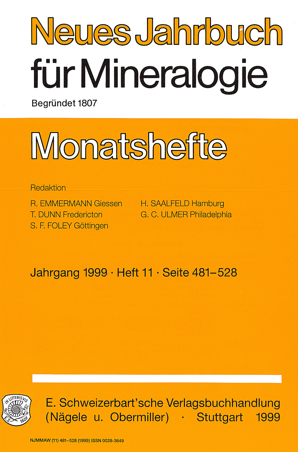 Image de couverture de: - Neues Jahrbuch für Mineralogie - Monatshefte Jg. 1999 Heft 11