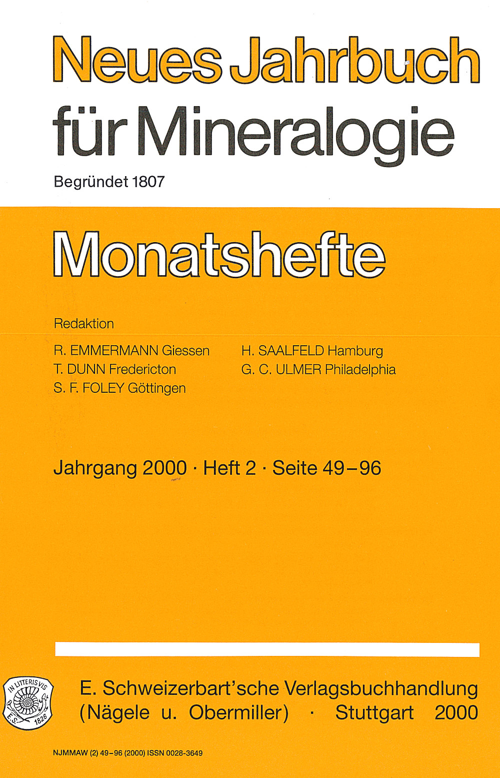 Image de couverture de:  - Neues Jahrbuch für Mineralogie - Monatshefte Jg. 2000 Heft 2 