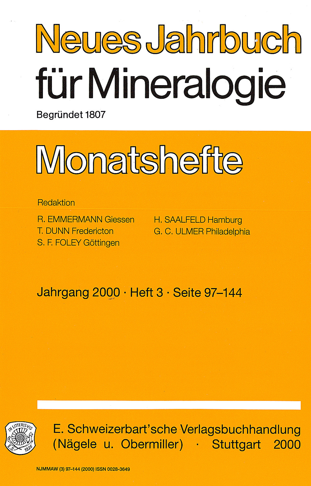 Image de couverture de:  - Neues Jahrbuch für Mineralogie - Monatshefte Jg. 2000 Heft 3 