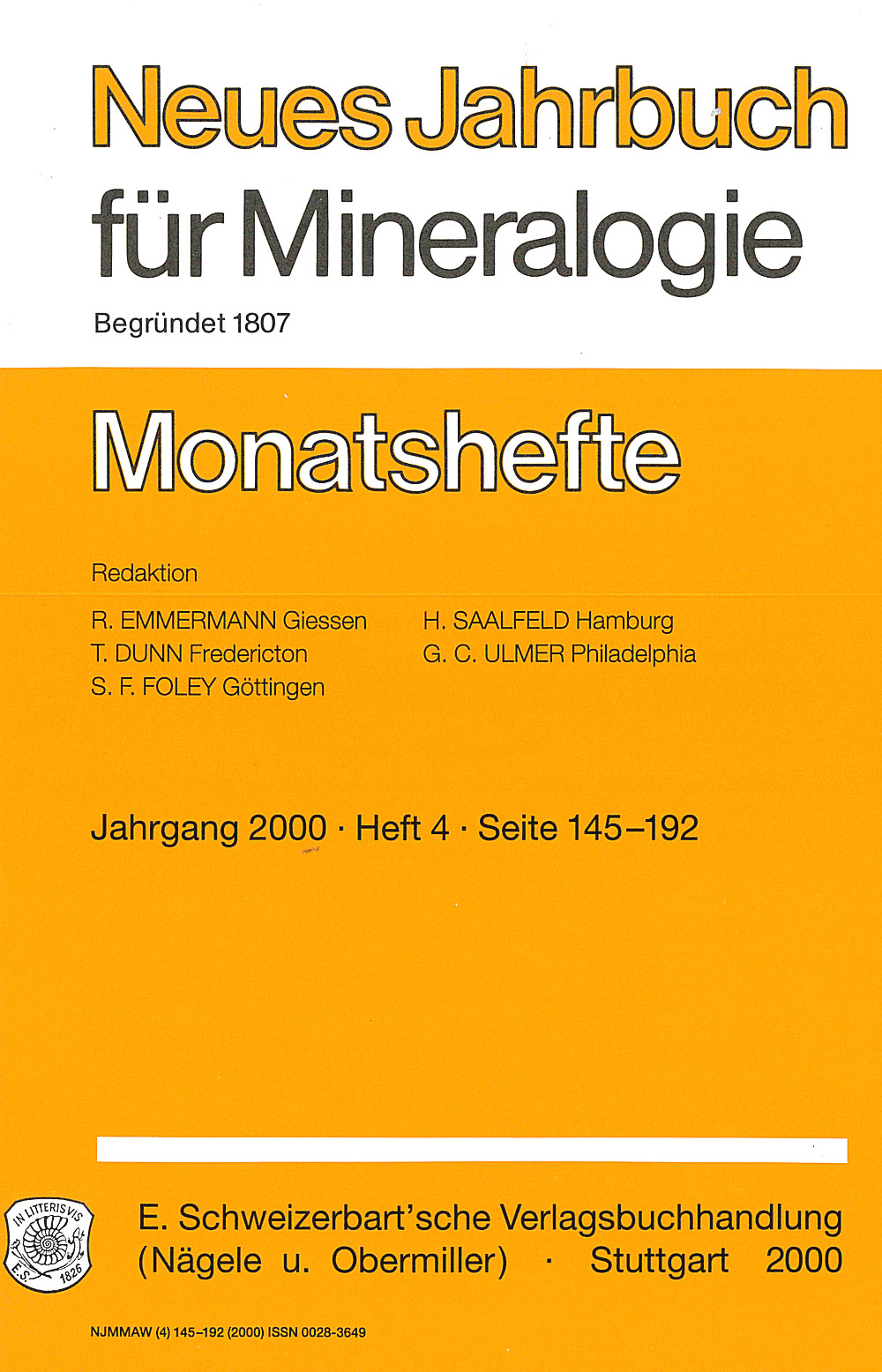 Cover image of:  - Neues Jahrbuch für Mineralogie - Monatshefte Jg. 2000 Heft 4 