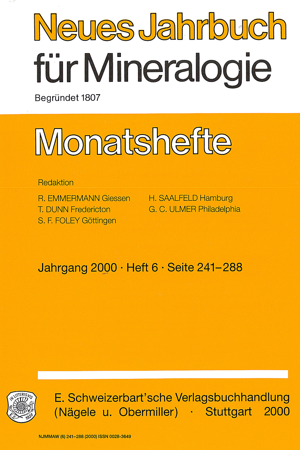 Cover image of:  - Neues Jahrbuch für Mineralogie - Monatshefte Jg. 2000 Heft 6 