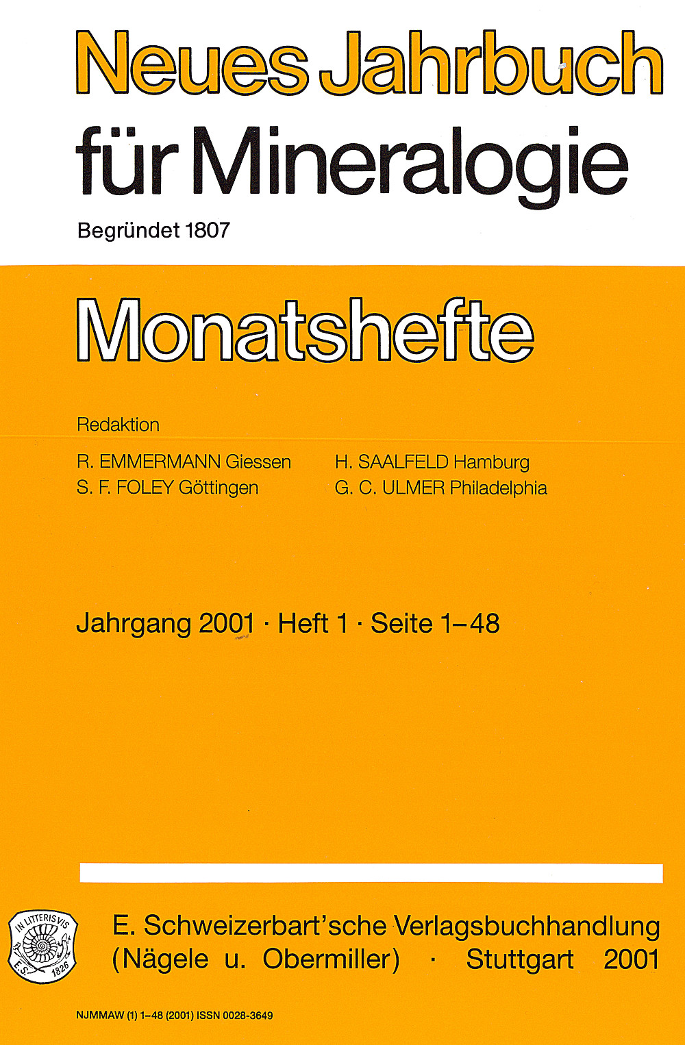 Cover image of:  - Neues Jahrbuch für Mineralogie - Monatshefte Jg. 2001 Heft 1 