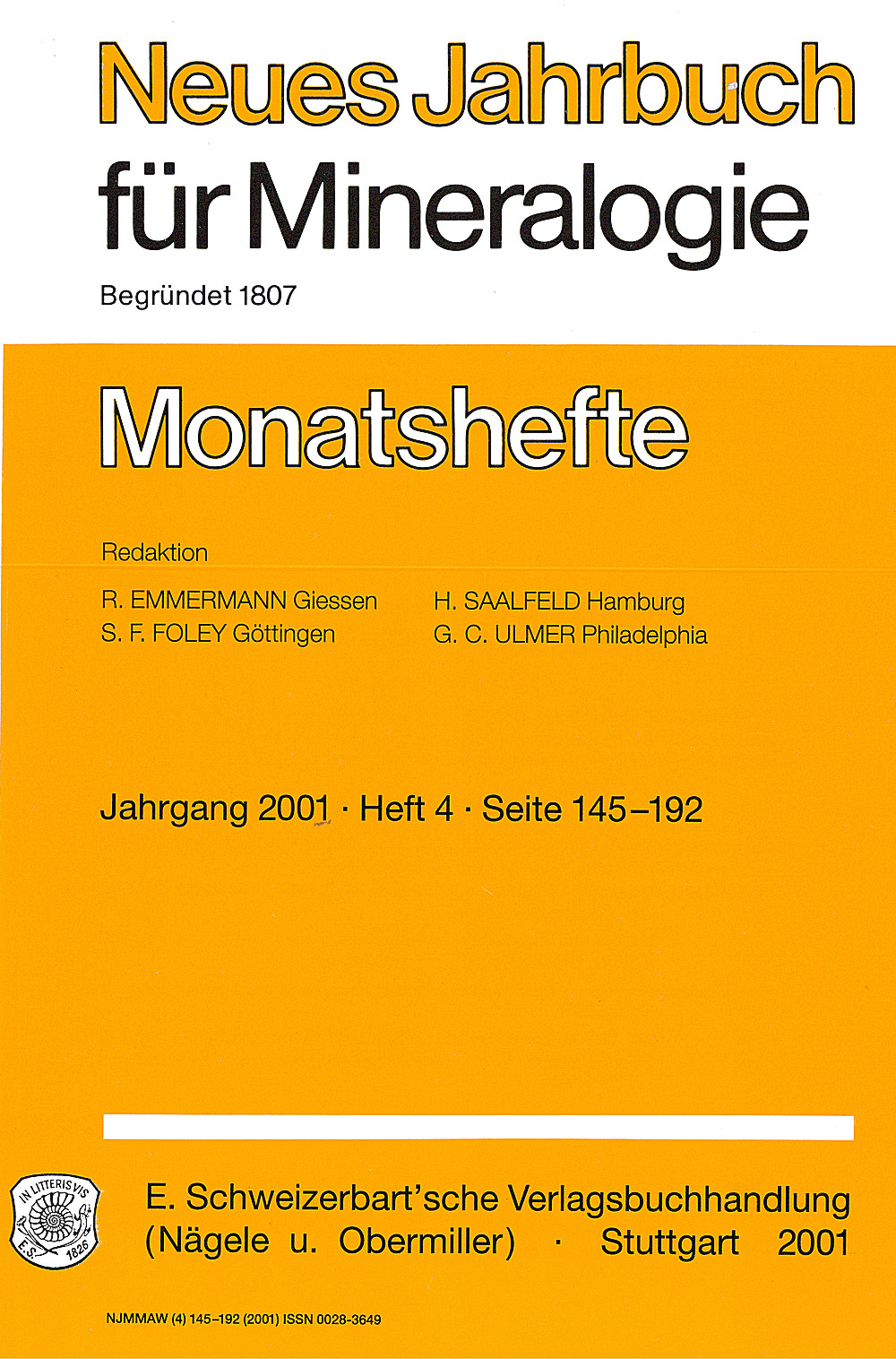 Cover image of:  - Neues Jahrbuch für Mineralogie - Monatshefte Jg. 2001 Heft 4 
