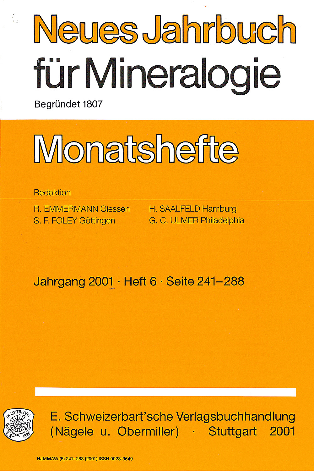 Image de couverture de:  - Neues Jahrbuch für Mineralogie - Monatshefte Jg. 2001 Heft 6 