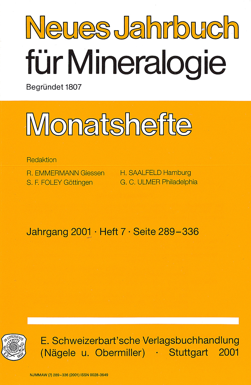 Image de couverture de:  - Neues Jahrbuch für Mineralogie - Monatshefte Jg. 2001 Heft 7 