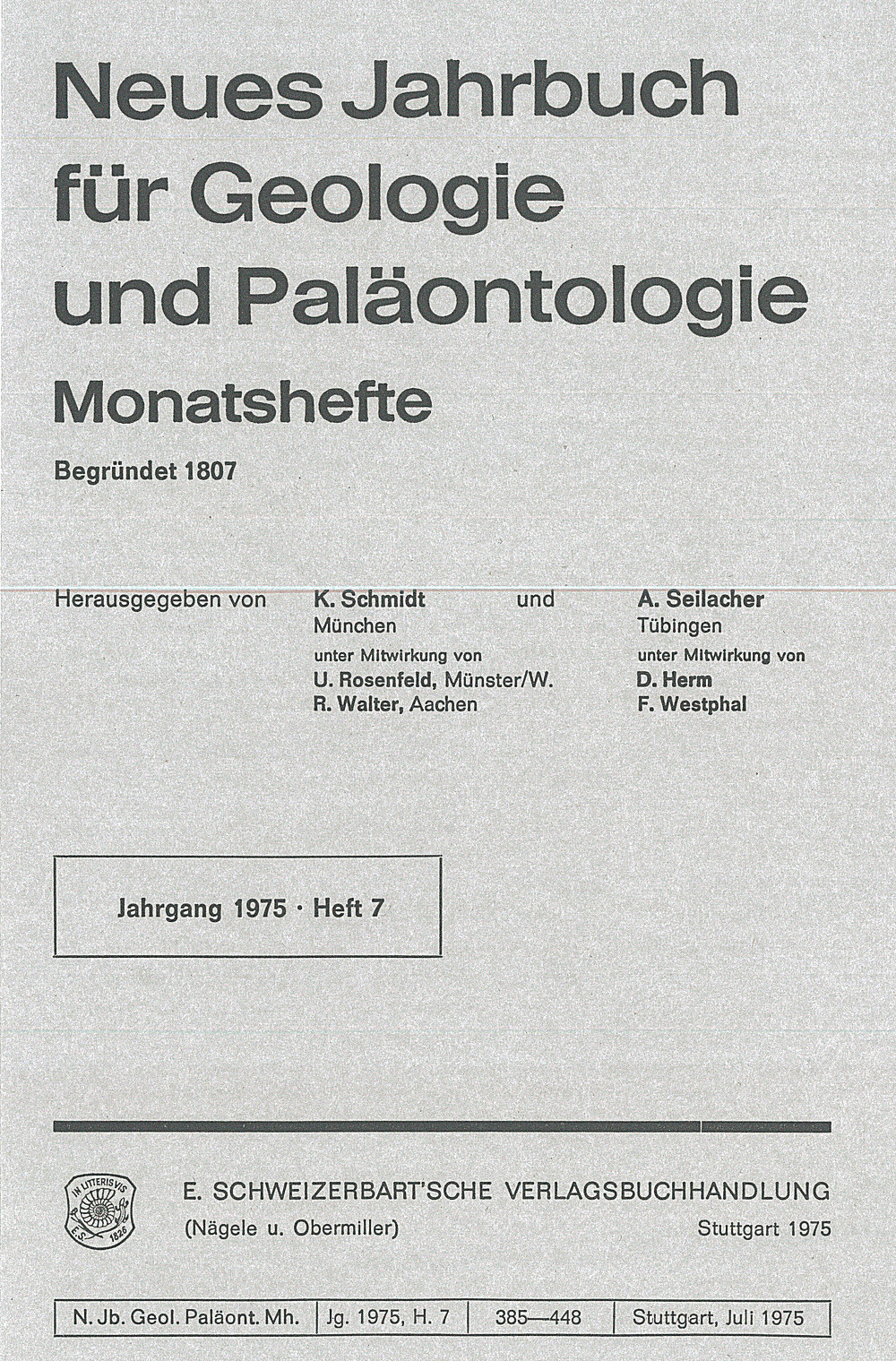 Cover image of:  - Neues Jahrbuch für Geologie und Paläontologie - Monatshefte Jg. 1975 Heft 7 
