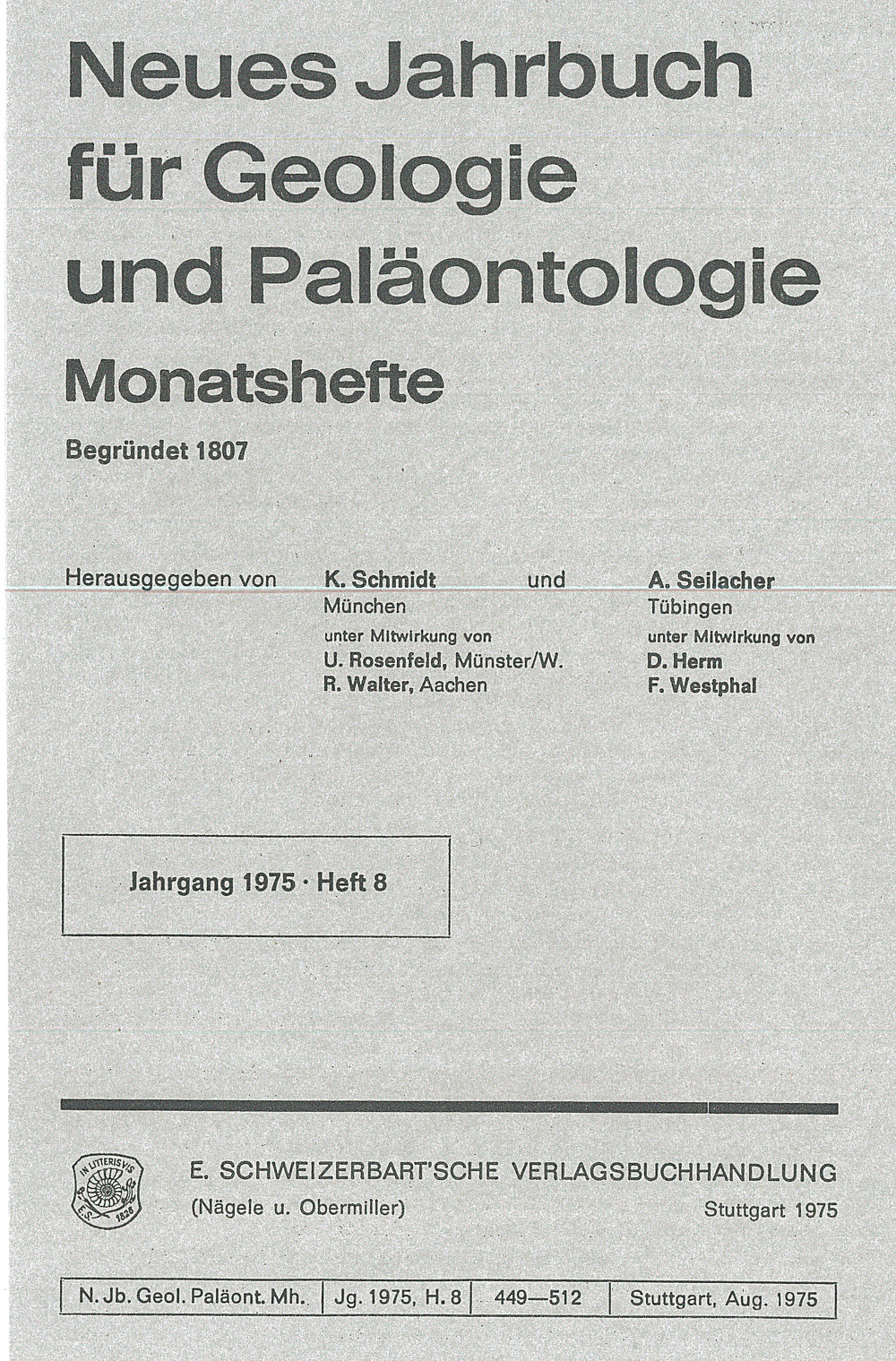 Image de couverture de: - Neues Jahrbuch für Geologie und Paläontologie - Monatshefte Jg. 1975 Heft 8