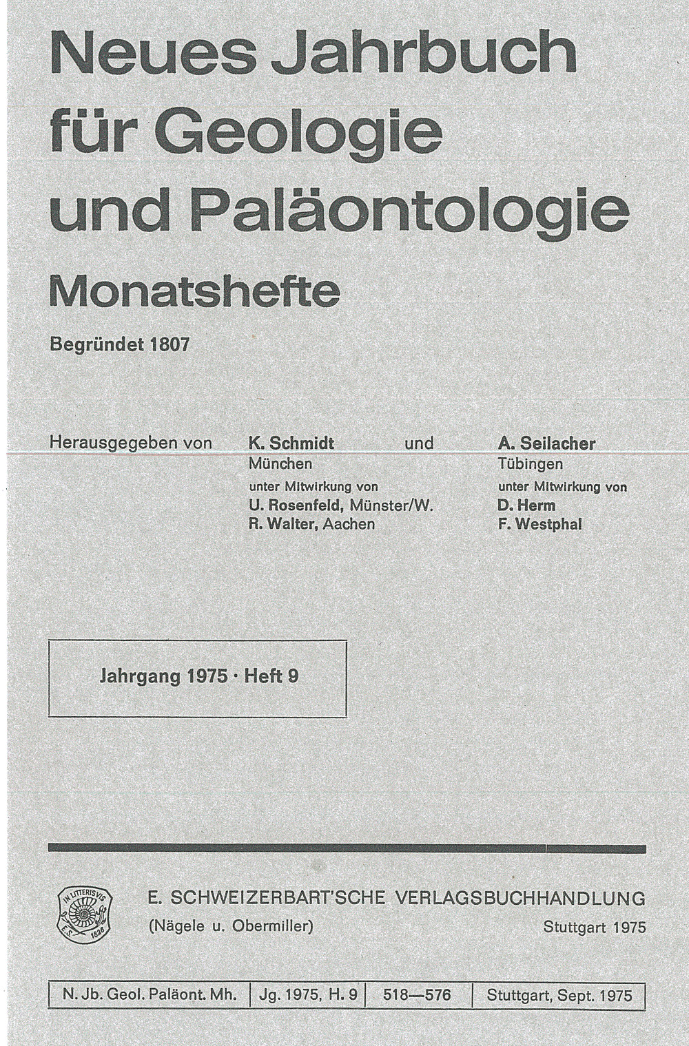 Cover image of:  - Neues Jahrbuch für Geologie und Paläontologie - Monatshefte Jg. 1975 Heft 9 