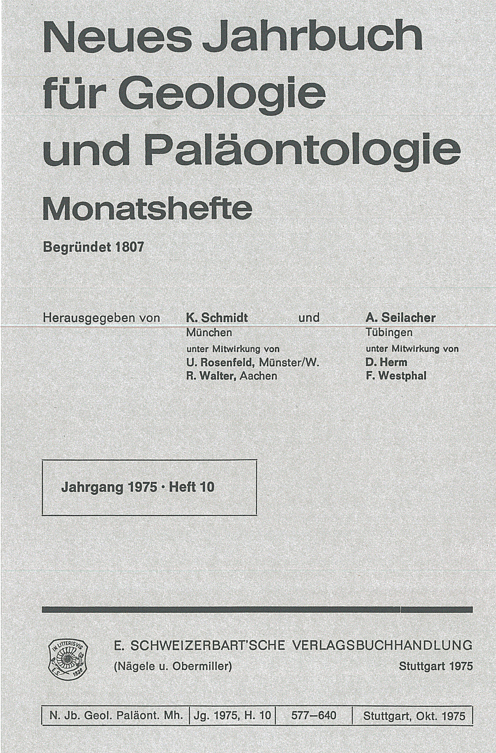 Cover image of: - Neues Jahrbuch für Geologie und Paläontologie - Monatshefte Jg. 1975 Heft 10
