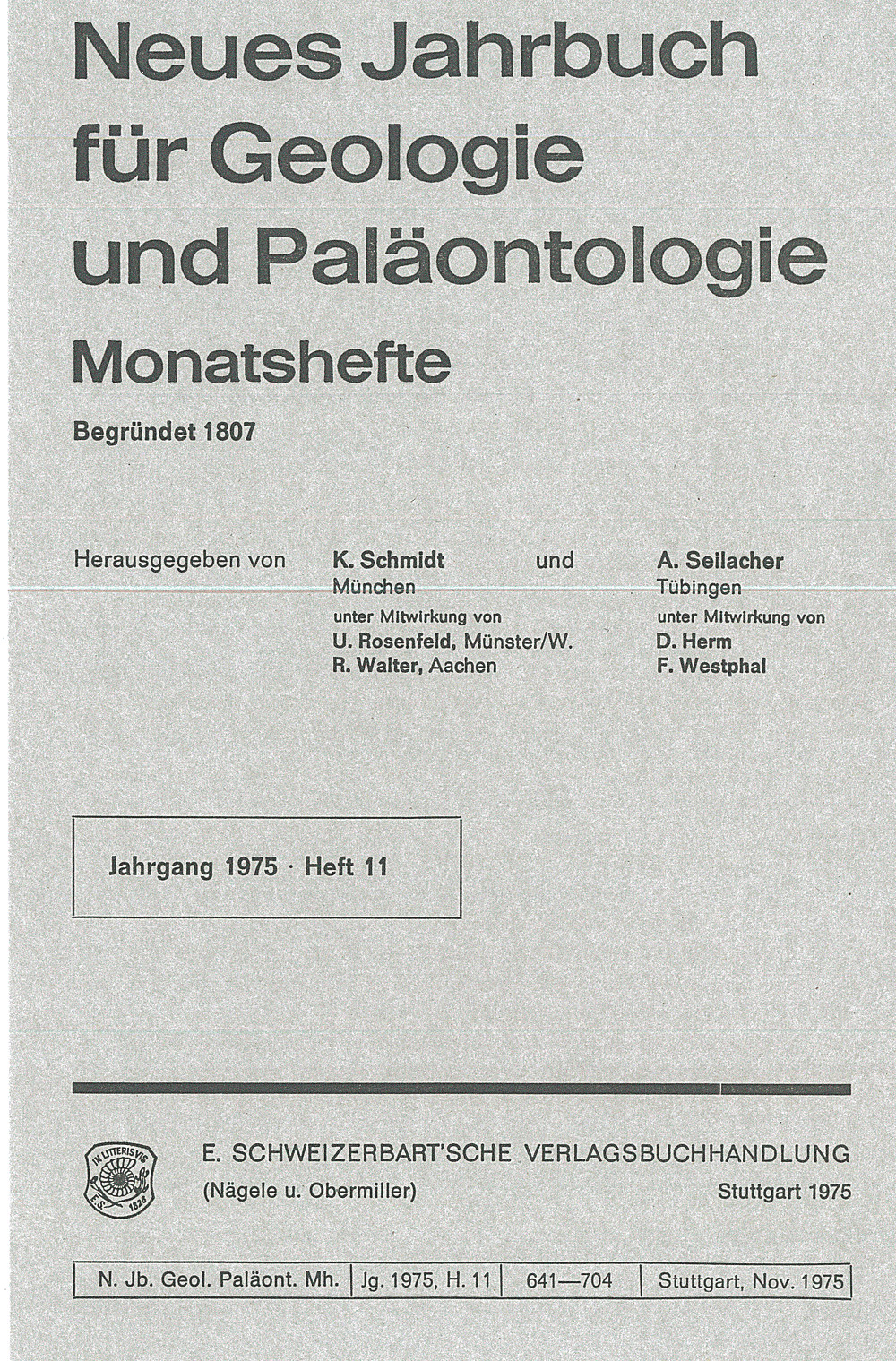 Cover image of: - Neues Jahrbuch für Geologie und Paläontologie - Monatshefte Jg. 1975 Heft 11