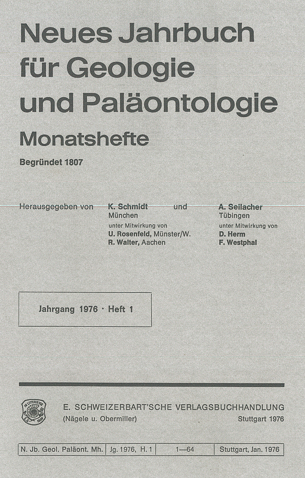 Cover image of:  - Neues Jahrbuch für Geologie und Paläontologie - Monatshefte Jg. 1976 Heft 1 