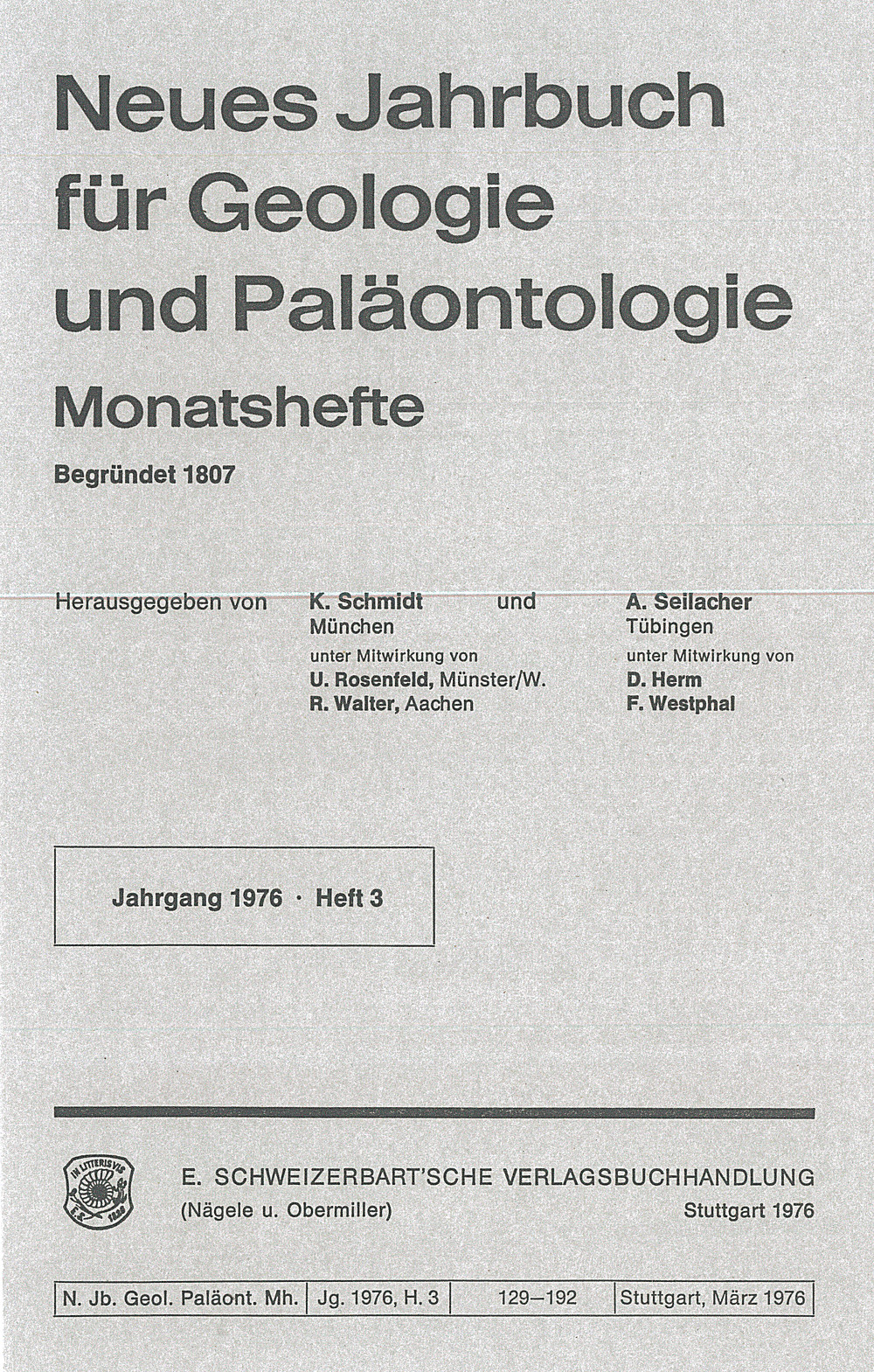 Cover image of:  - Neues Jahrbuch für Geologie und Paläontologie - Monatshefte Jg. 1976 Heft 3 