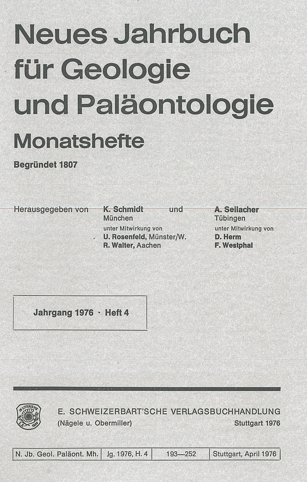 Cover image of:  - Neues Jahrbuch für Geologie und Paläontologie - Monatshefte Jg. 1976 Heft 4 