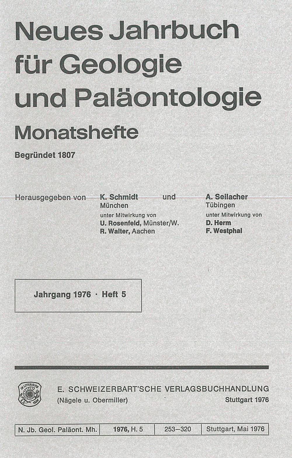 Umschlagbild des Buches:  - Neues Jahrbuch für Geologie und Paläontologie - Monatshefte Jg. 1976 Heft 5 