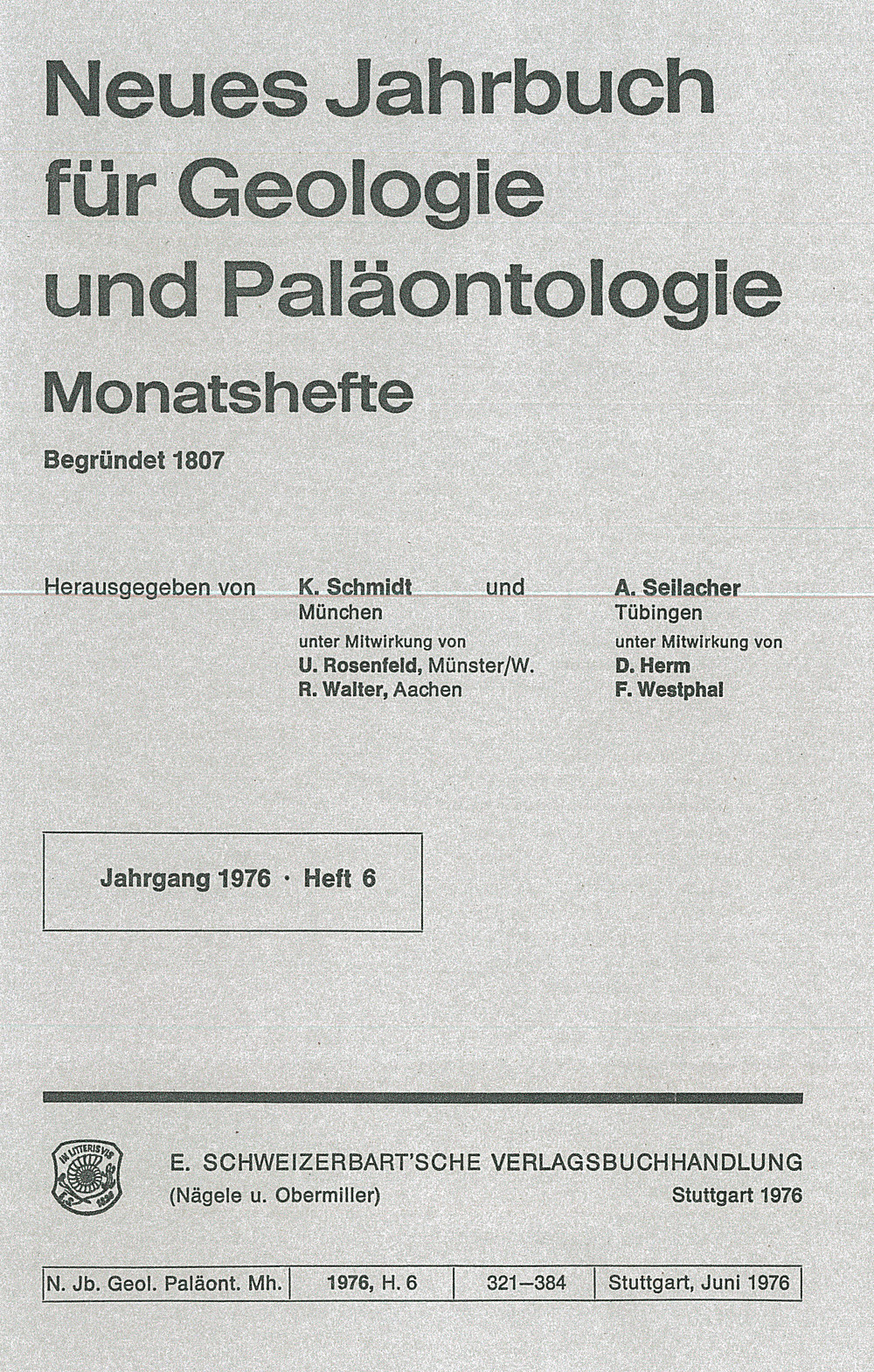 Cover image of:  - Neues Jahrbuch für Geologie und Paläontologie - Monatshefte Jg. 1976 Heft 6 