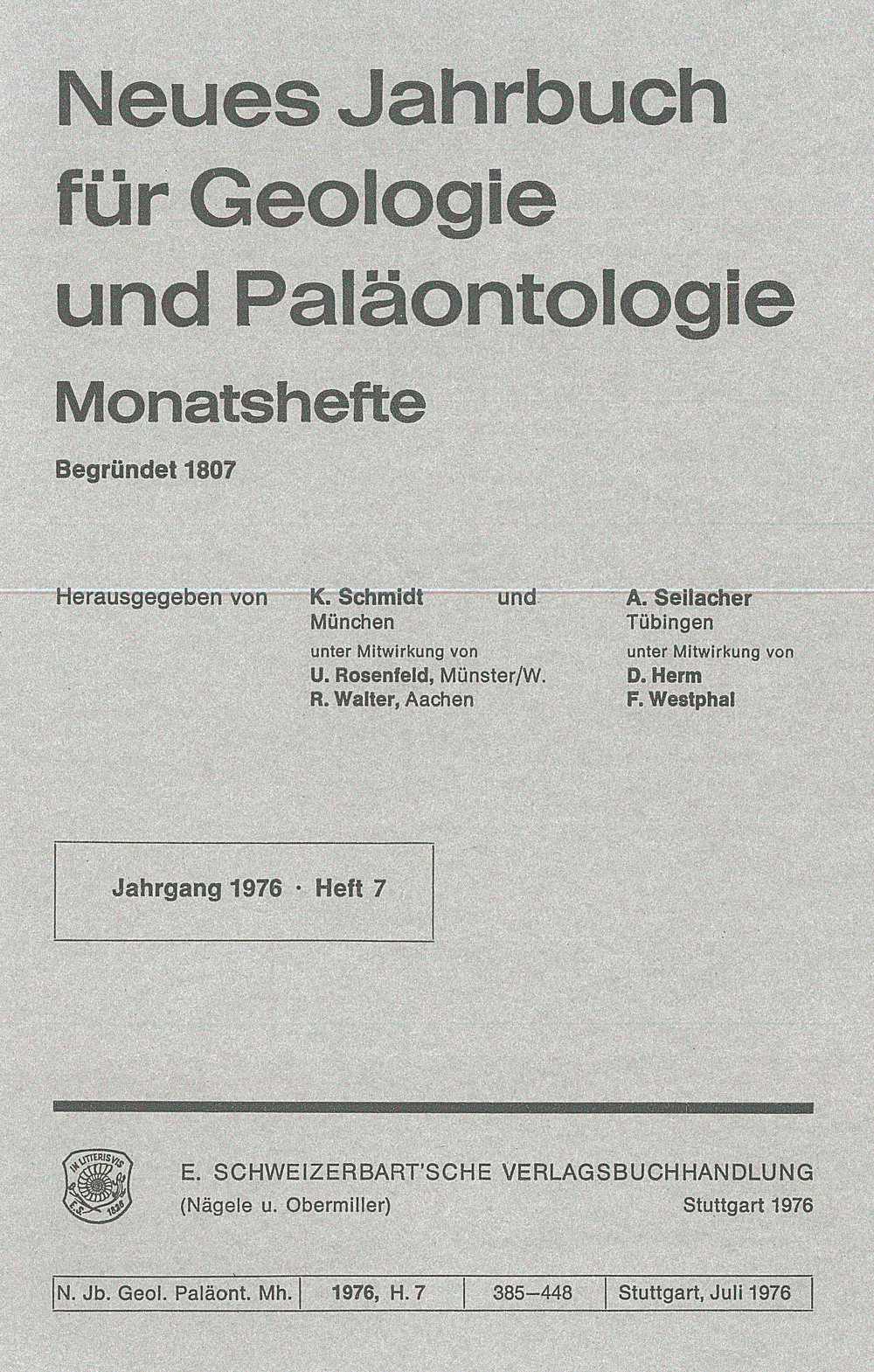 Cover image of: - Neues Jahrbuch für Geologie und Paläontologie - Monatshefte Jg. 1976 Heft 7