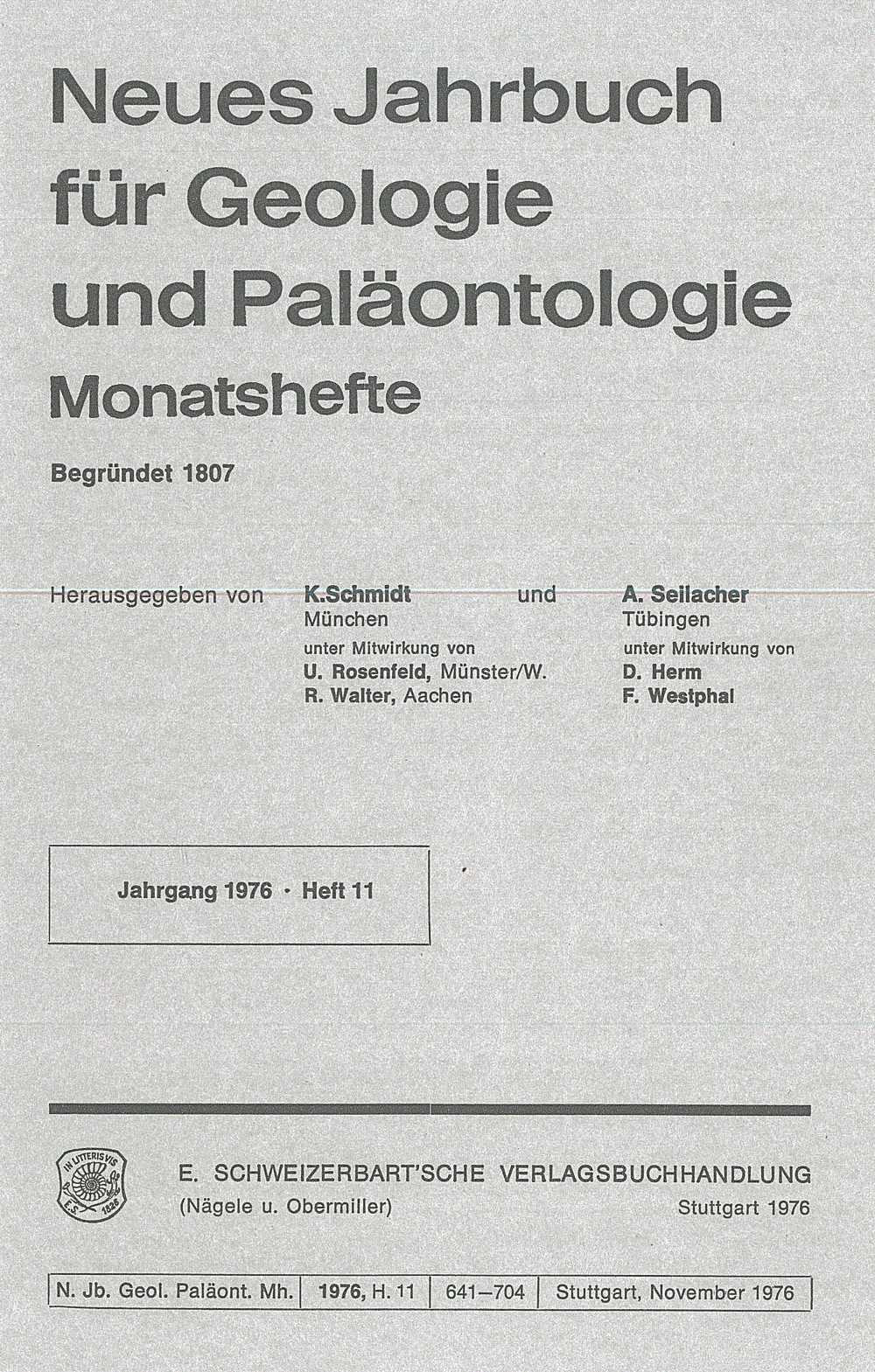 Cover image of:  - Neues Jahrbuch für Geologie und Paläontologie - Monatshefte Jg. 1976 Heft 11 