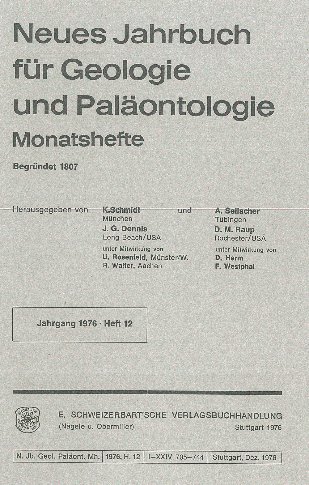 Image de couverture de:  - Neues Jahrbuch für Geologie und Paläontologie - Monatshefte Jg. 1976 Heft 12 