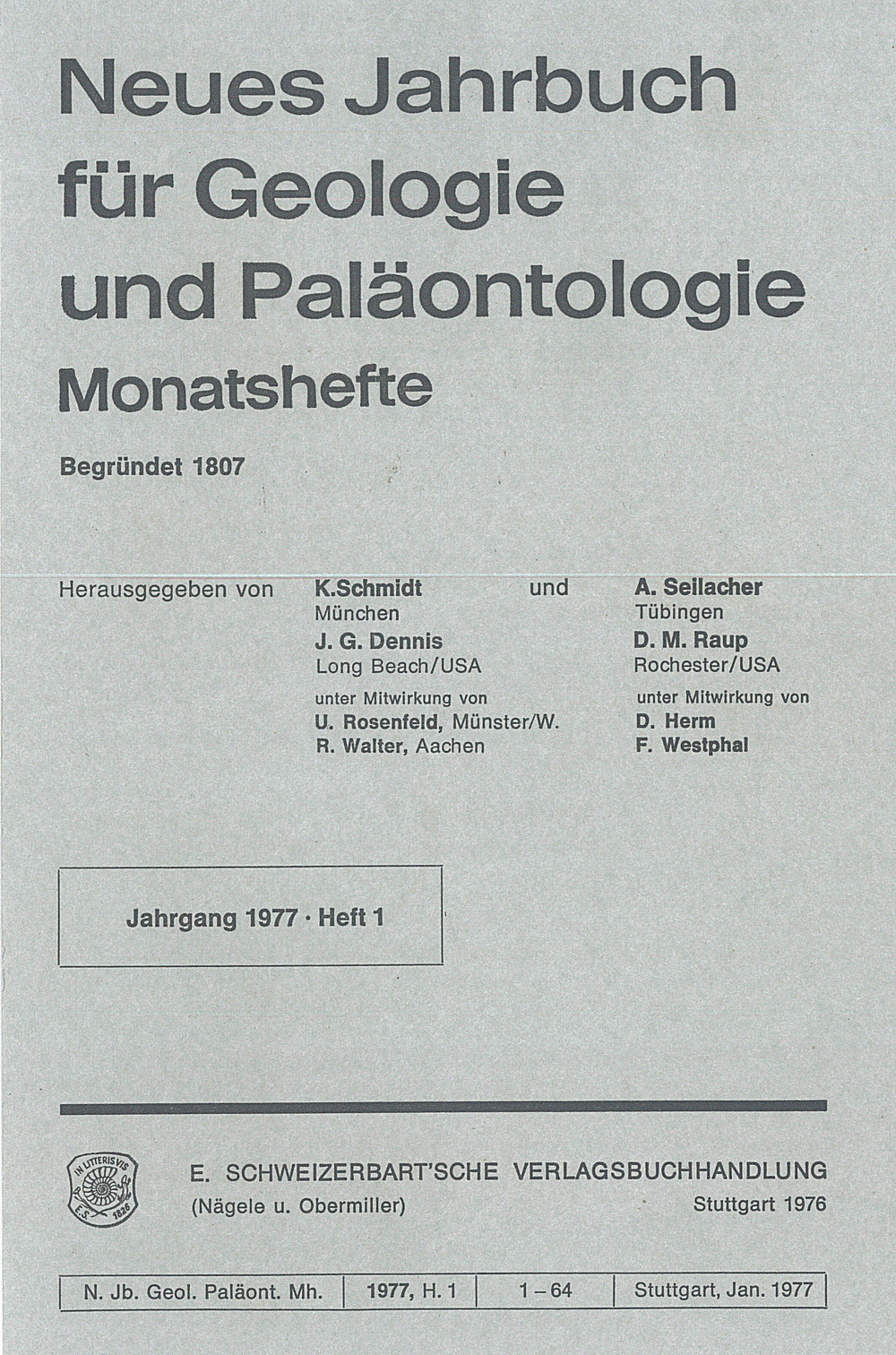 Image de couverture de:  - Neues Jahrbuch für Geologie und Paläontologie - Monatshefte Jg. 1977 Heft 1 