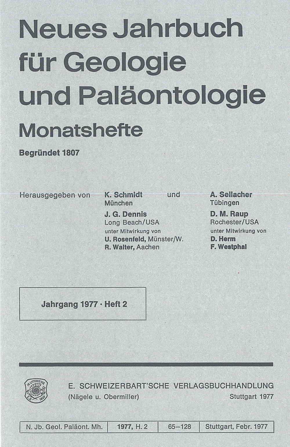 Cover image of:  - Neues Jahrbuch für Geologie und Paläontologie - Monatshefte Jg. 1977 Heft 2 