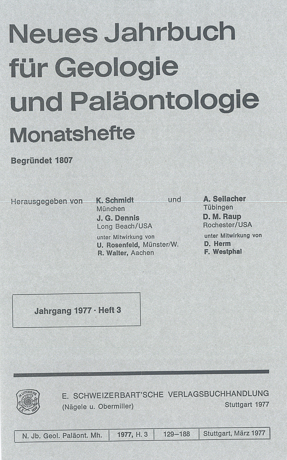 Cover image of: - Neues Jahrbuch für Geologie und Paläontologie - Monatshefte Jg. 1977 Heft 3