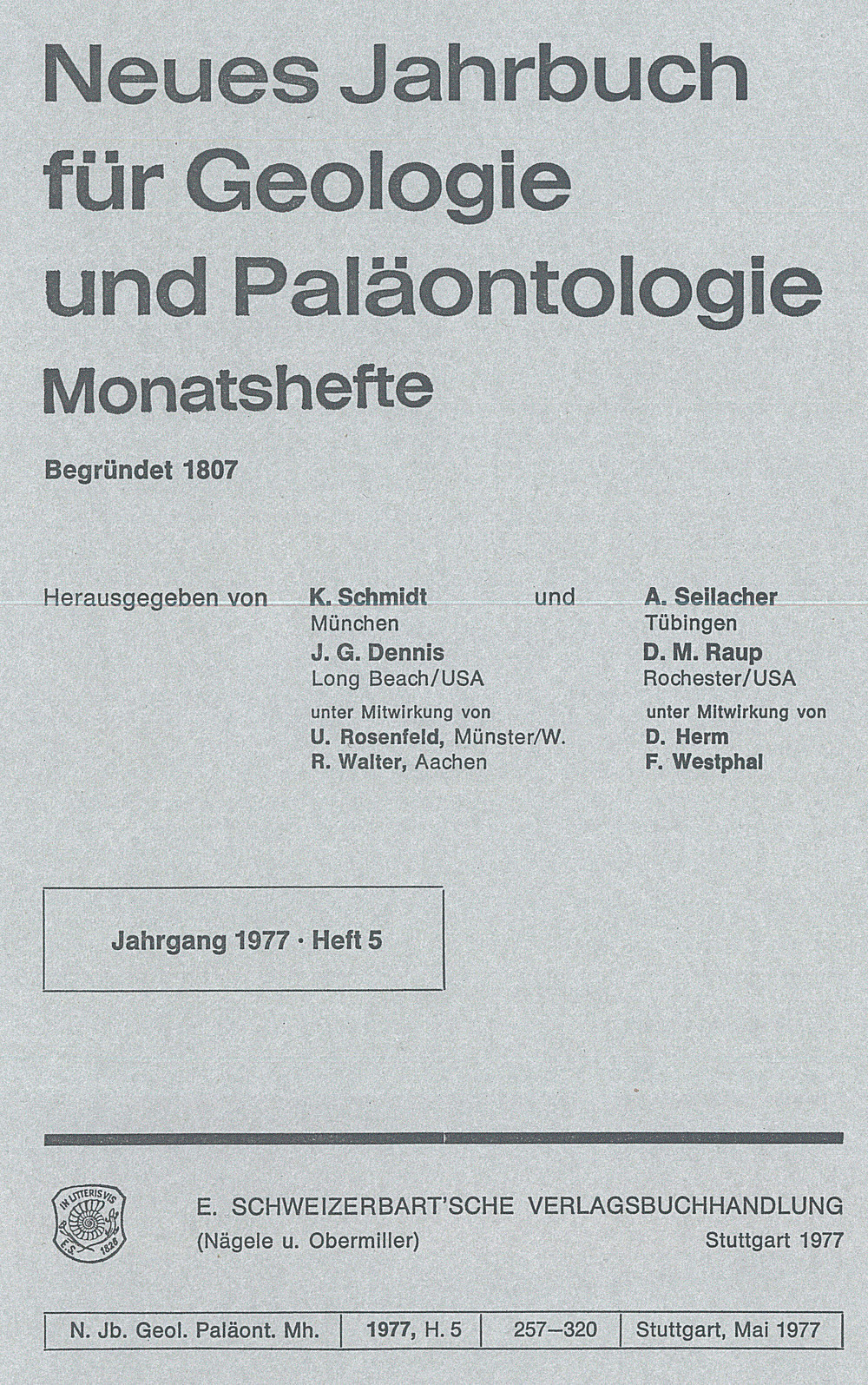 Cover image of:  - Neues Jahrbuch für Geologie und Paläontologie - Monatshefte Jg. 1977 Heft 5 
