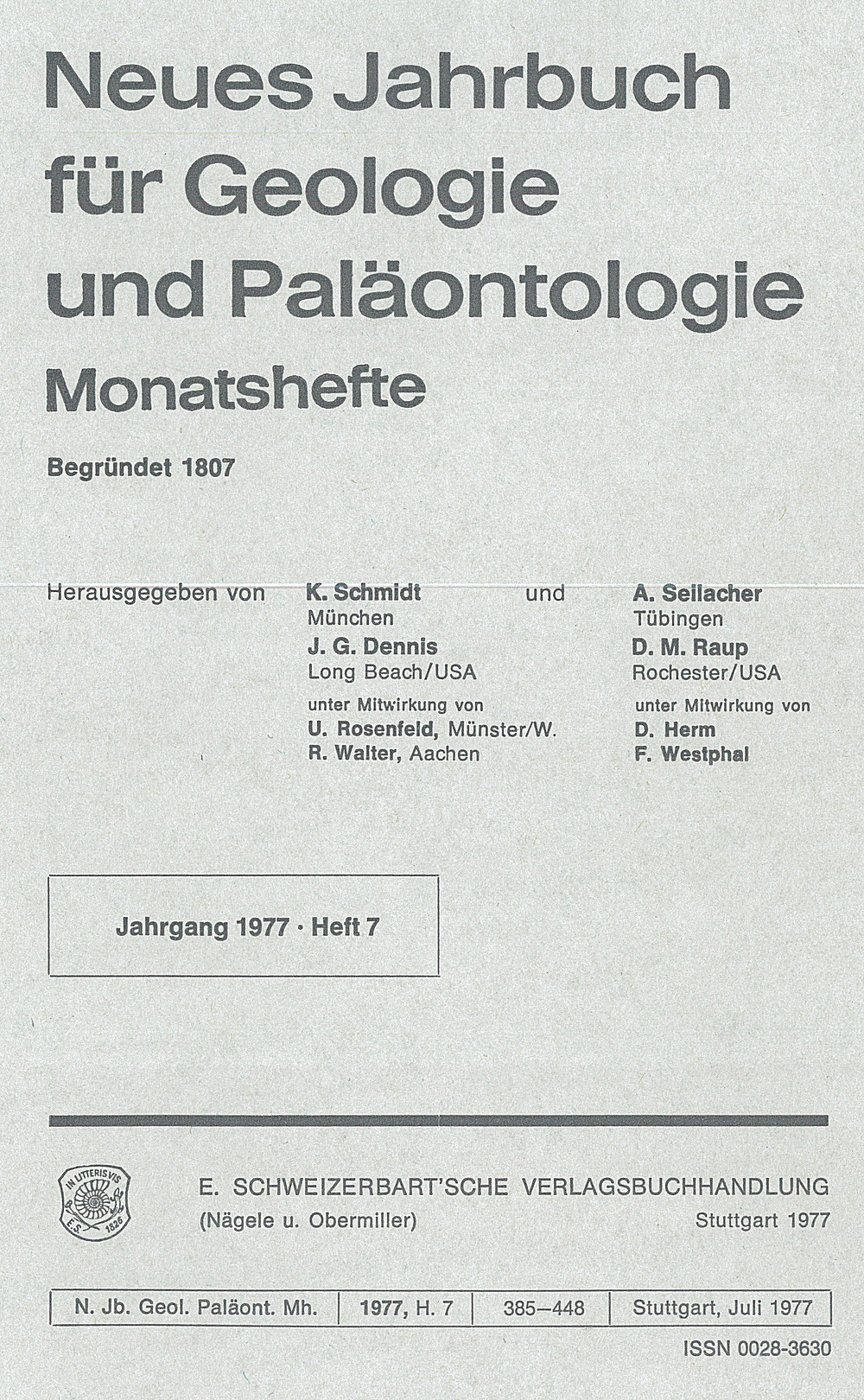 Cover image of: - Neues Jahrbuch für Geologie und Paläontologie - Monatshefte Jg. 1977 Heft 7