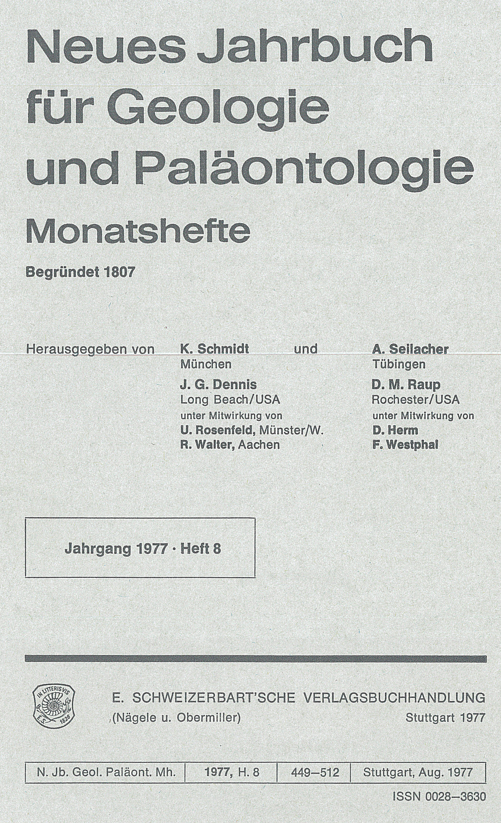 Cover image of: - Neues Jahrbuch für Geologie und Paläontologie - Monatshefte Jg. 1977 Heft 8
