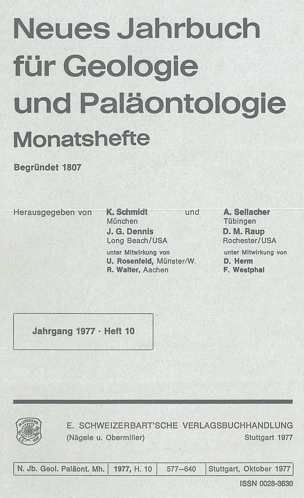 Umschlagbild des Buches:  - Neues Jahrbuch für Geologie und Paläontologie - Monatshefte Jg. 1977 Heft 10 