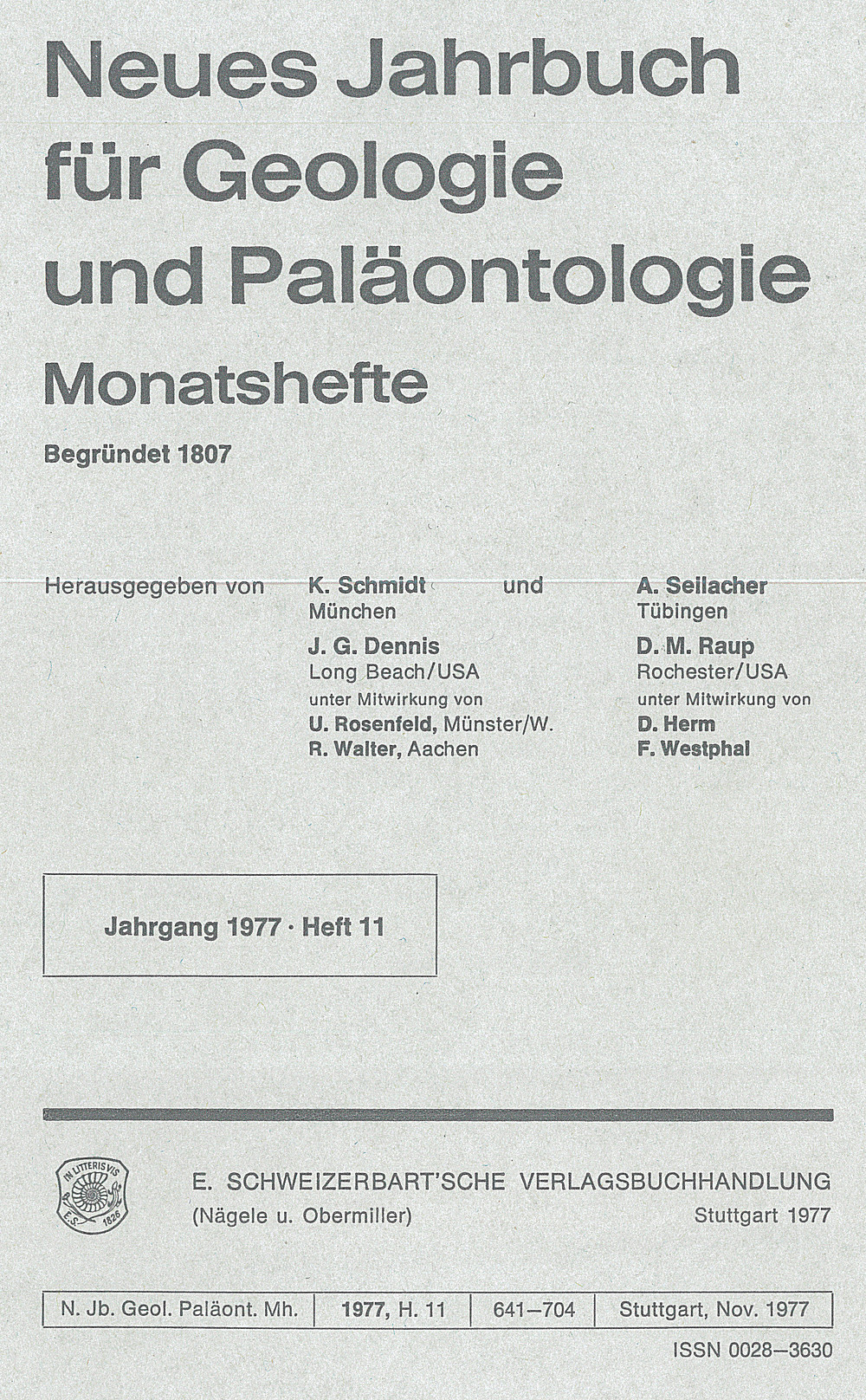 Umschlagbild des Buches:  - Neues Jahrbuch für Geologie und Paläontologie - Monatshefte Jg. 1977 Heft 11 