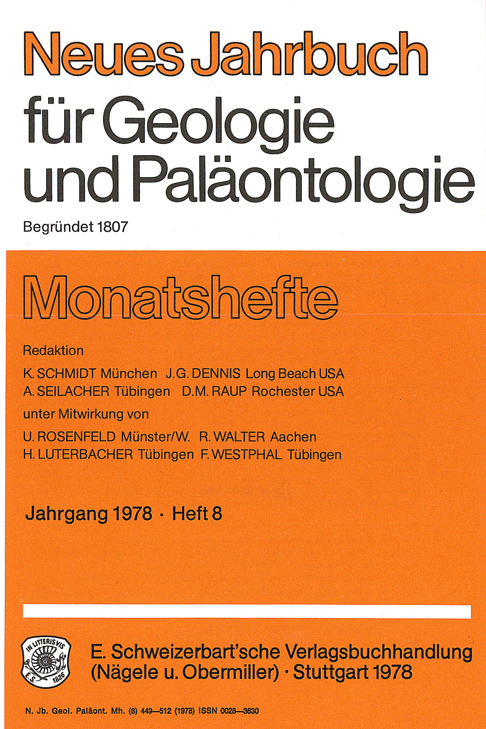Cover image of: - Neues Jahrbuch für Geologie und Paläontologie - Monatshefte Jg. 1978 Heft 8