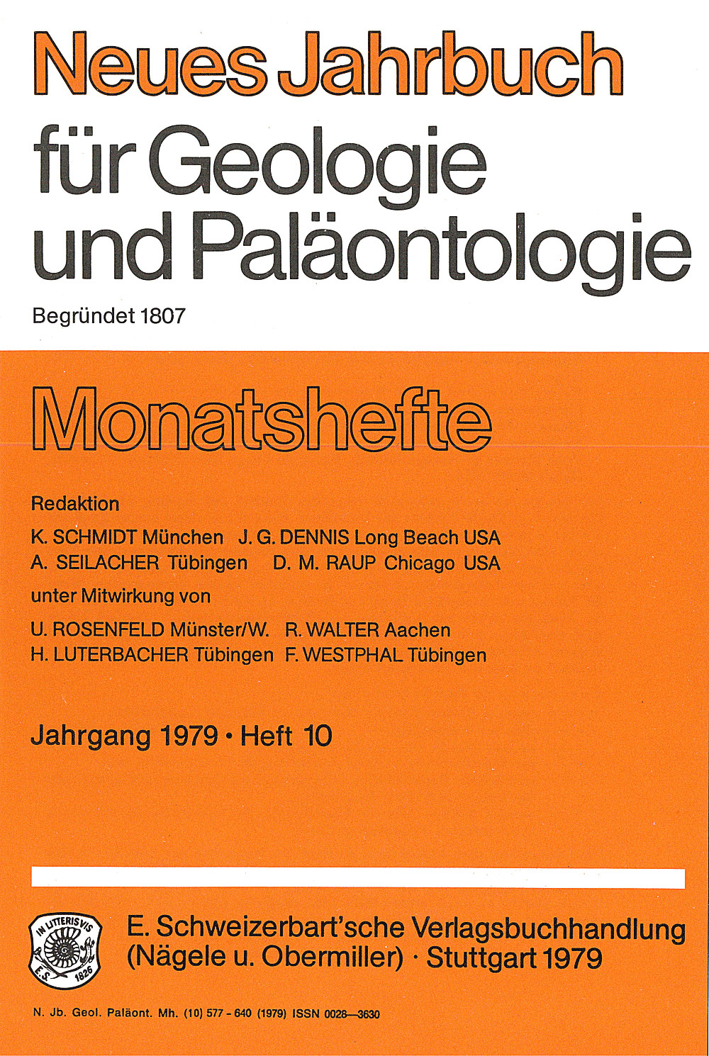 Cover image of:  - Neues Jahrbuch für Geologie und Paläontologie - Monatshefte Jg. 1979 Heft 10 