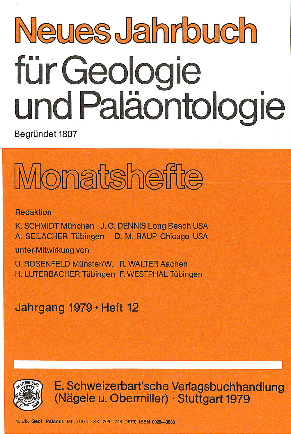Umschlagbild des Buches: - Neues Jahrbuch für Geologie und Paläontologie - Monatshefte Jg. 1979 Heft 12