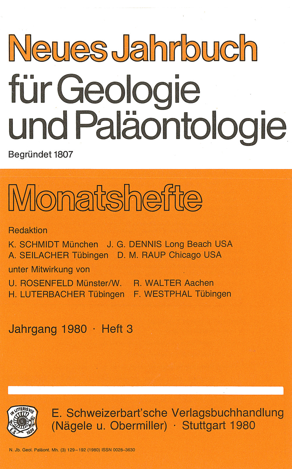Image de couverture de: Neues Jahrbuch für Geologie und Paläontologie - Monatshefte Jg. 1980 Heft 3