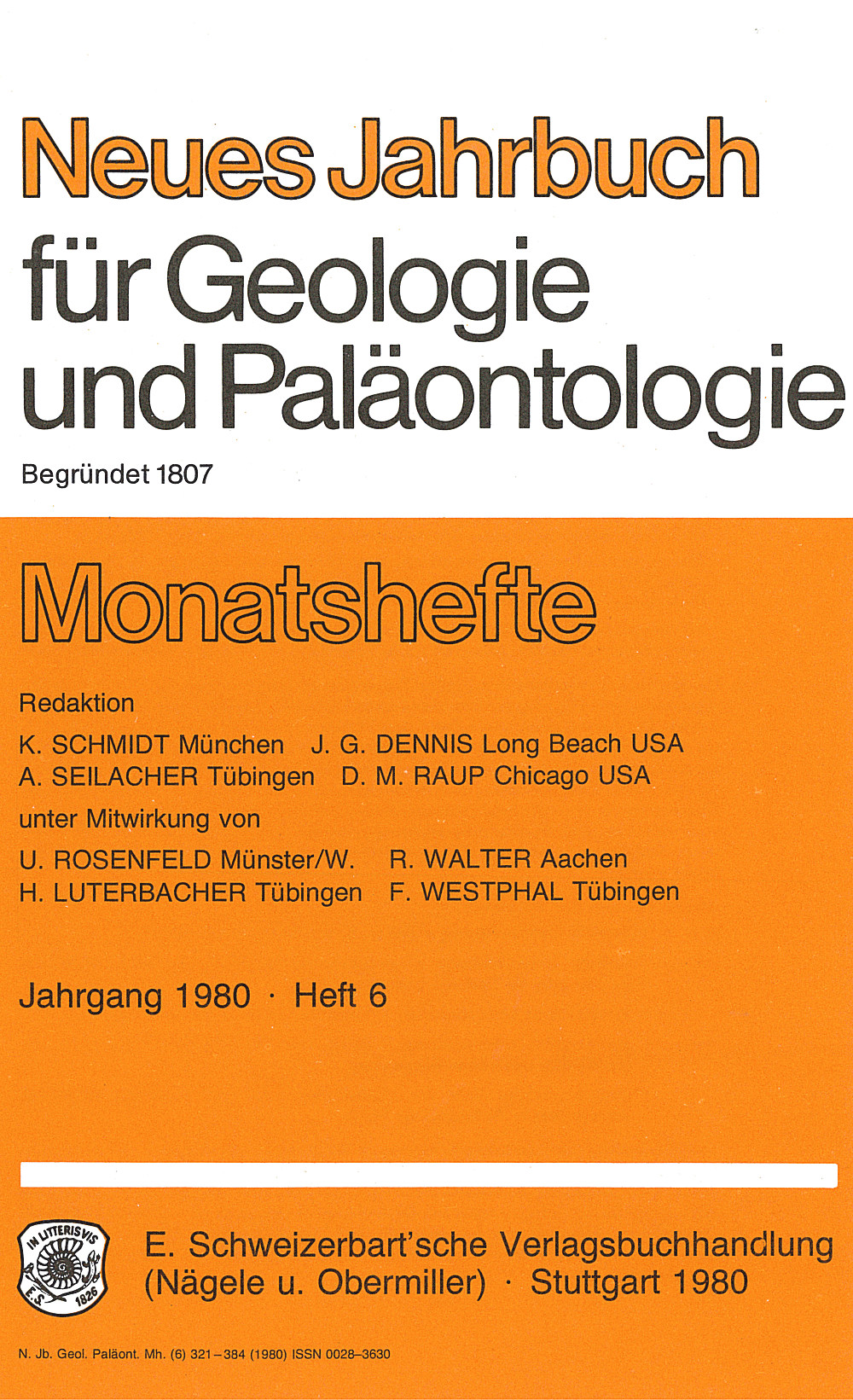 Image de couverture de: Neues Jahrbuch für Geologie und Paläontologie - Monatshefte Jg. 1980 Heft 6