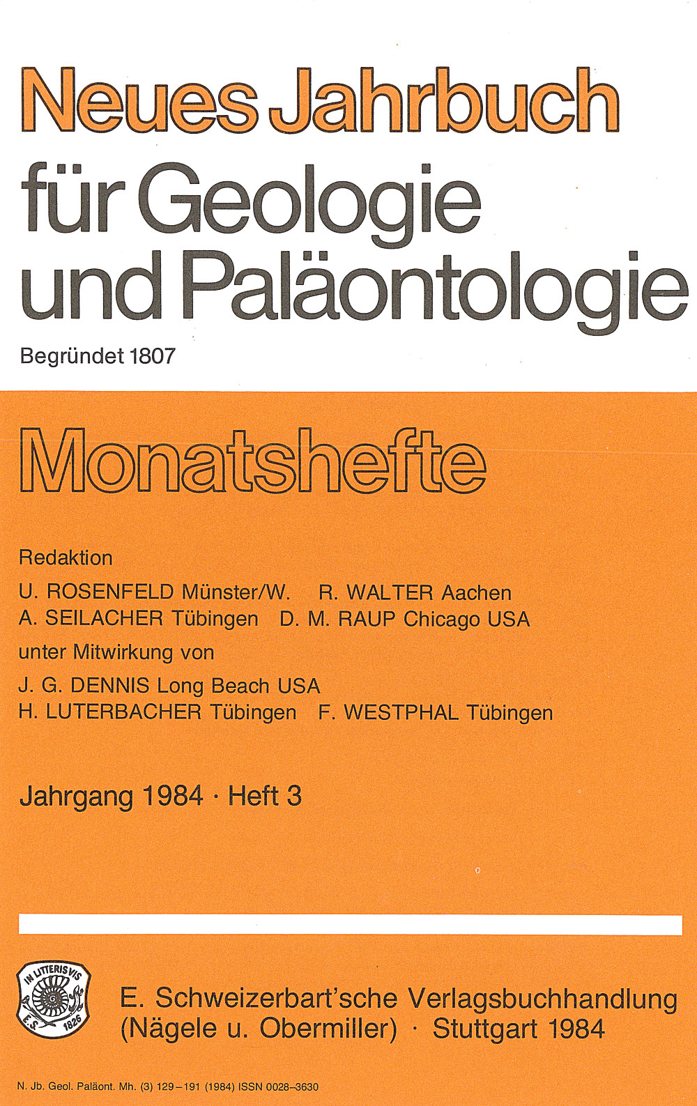 Umschlagbild des Buches: Neues Jahrbuch für Geologie und Paläontologie - Monatshefte Jg. 1984 Heft 3